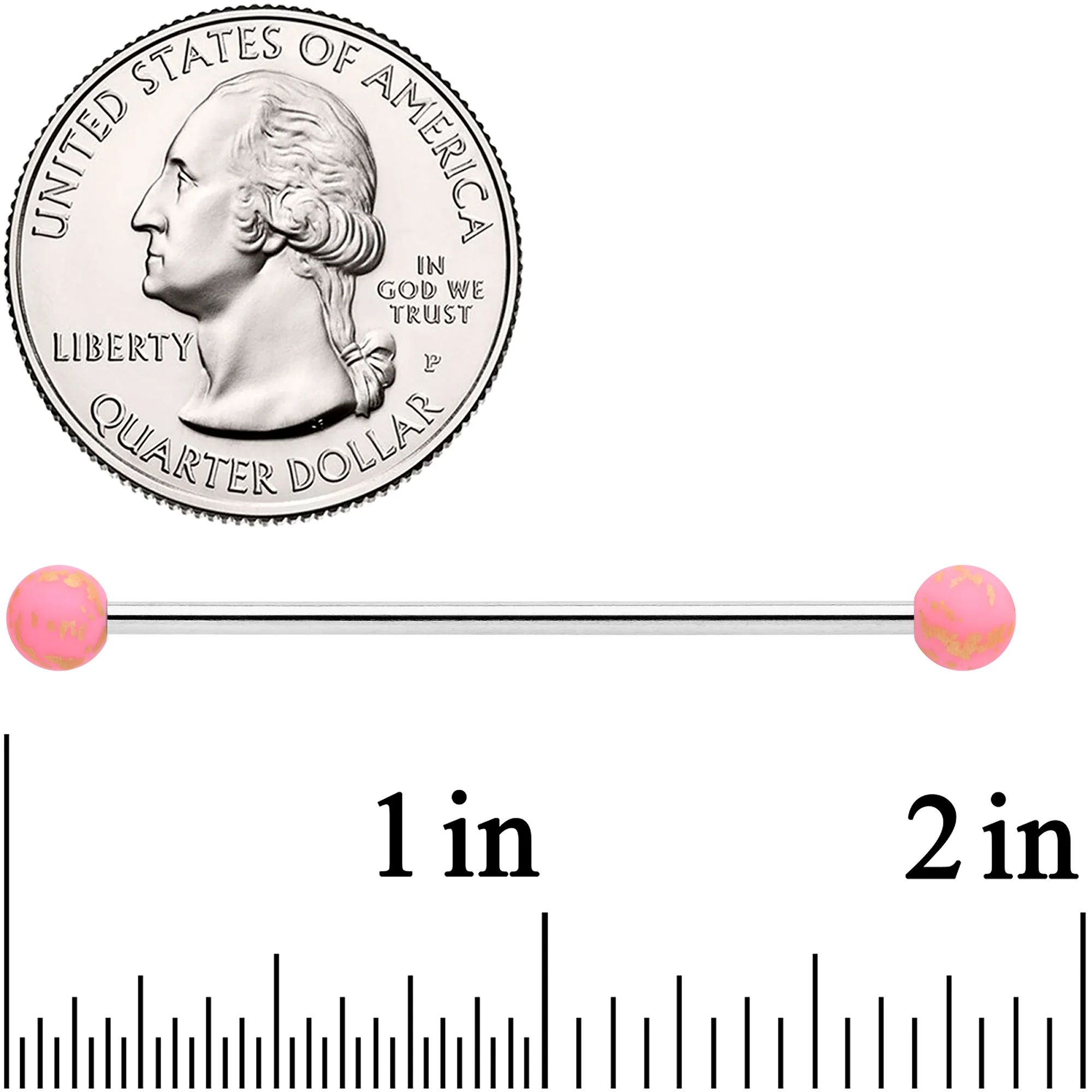 14G Matte Pink Splatter Pattern Ends Industrial Barbell 38mm - Image 2