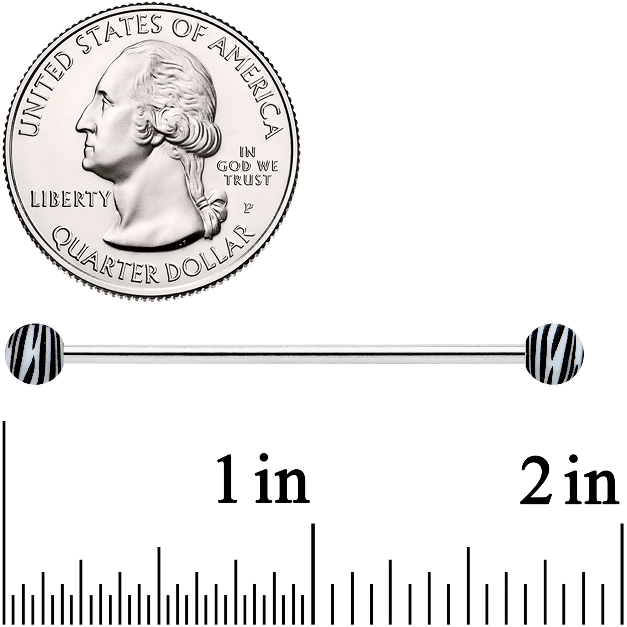 14G Matte White Zebra Stripe Industrial Barbell 38mm - Image 2