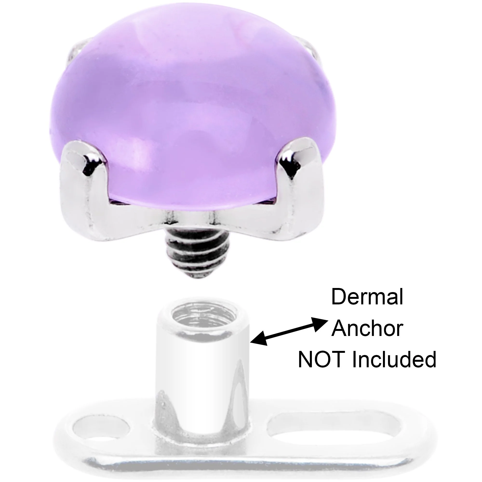 14G Natural Purple Amethyst Externally Threaded Dermal Anchor Top - Image 2