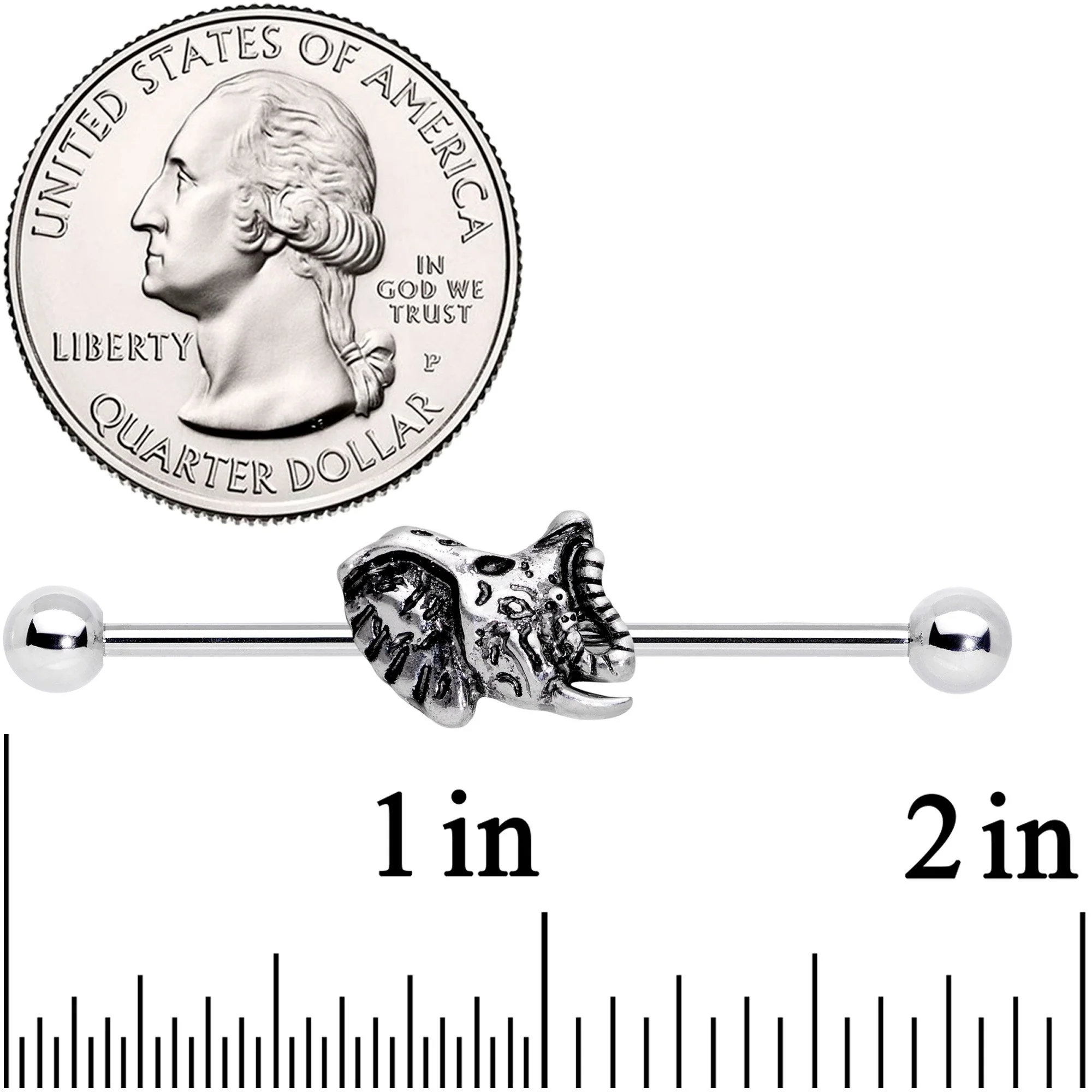 14G Natures Own Design Elephant Industrial Barbell 38mm - Image 2