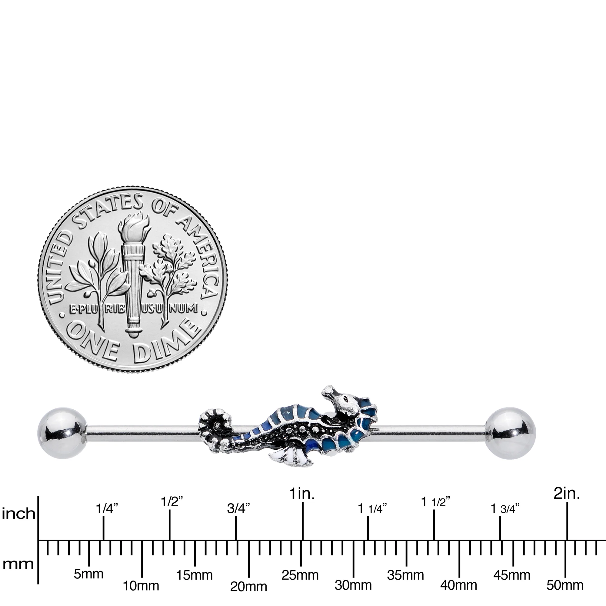 14G Nautical Seahorse Industrial Barbell 38mm - Image 3