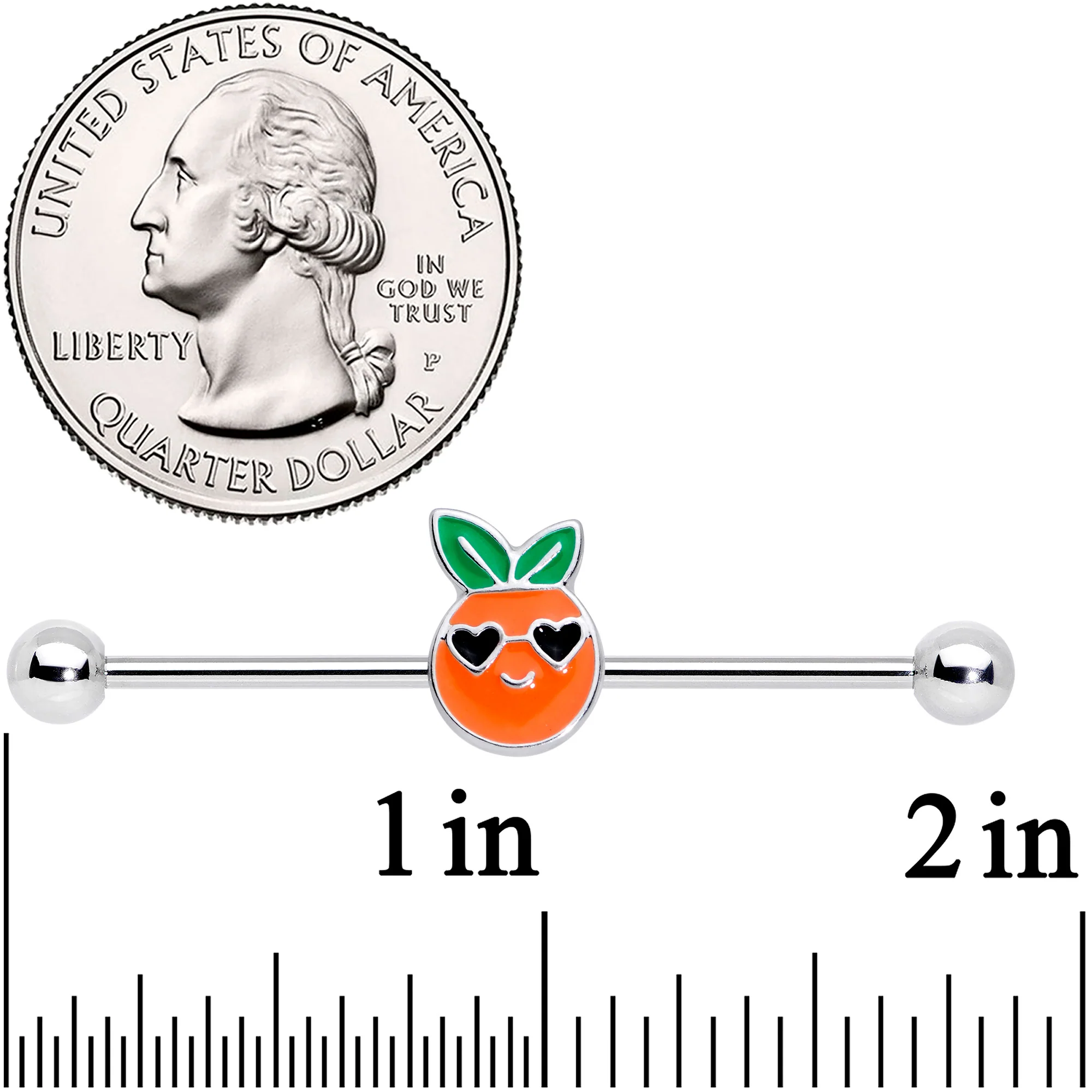 14G Citrus Fun Orange Fruit Industrial Barbell 38mm - Image 2