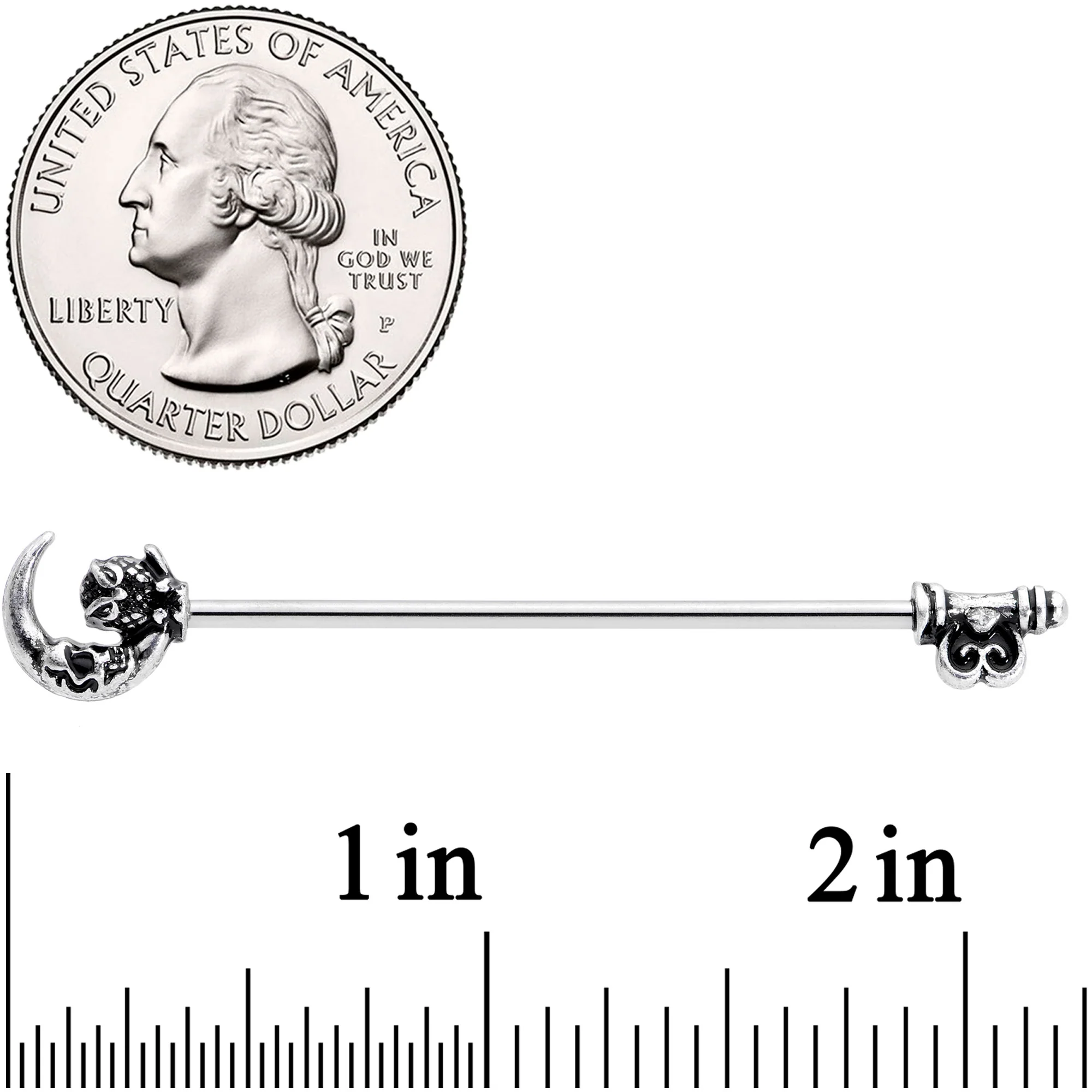 14G Owl Skull Key Mystic Moon Industrial Barbell 38mm - Image 3