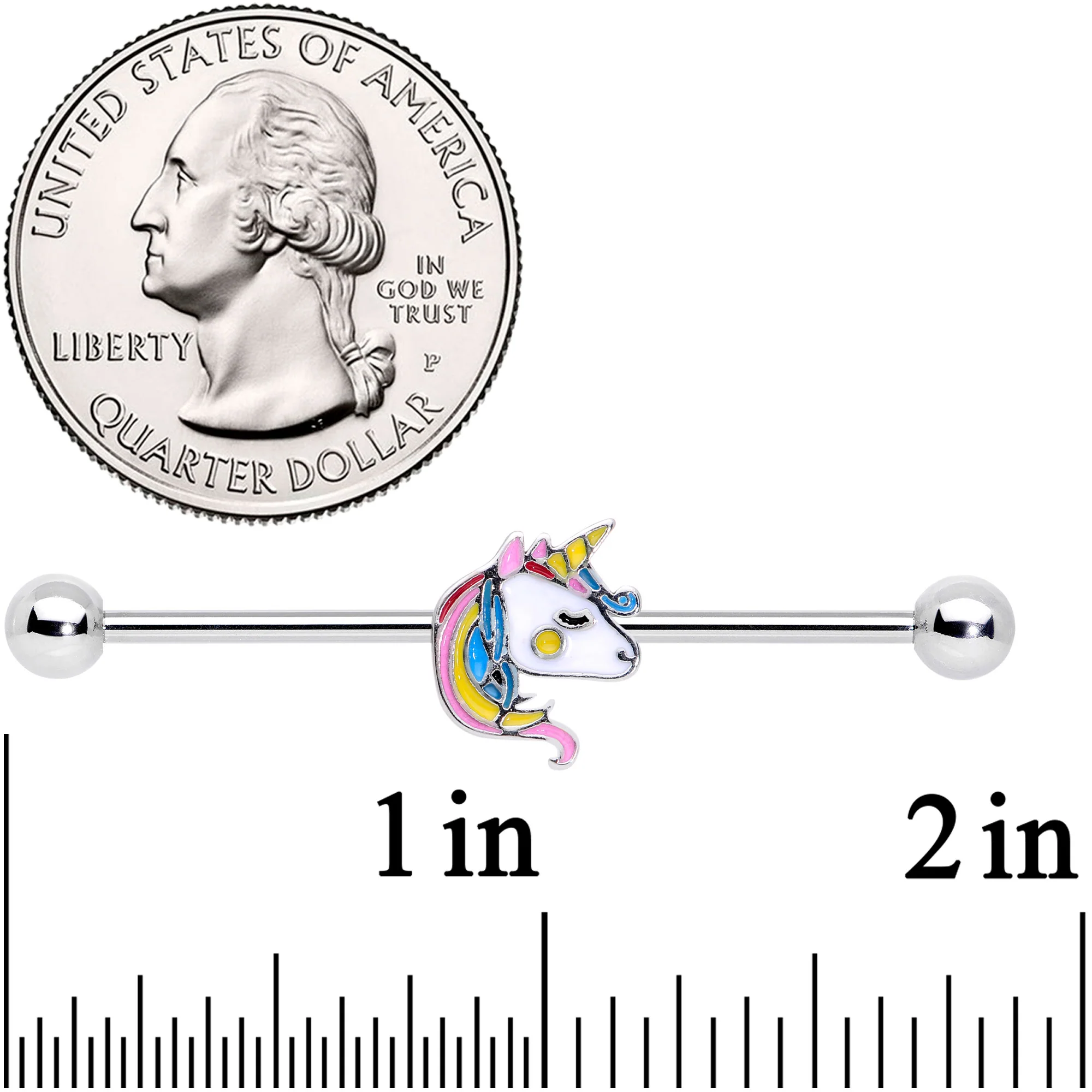 14G Pastel Unicorn Industrial Barbell 38mm - Image 2