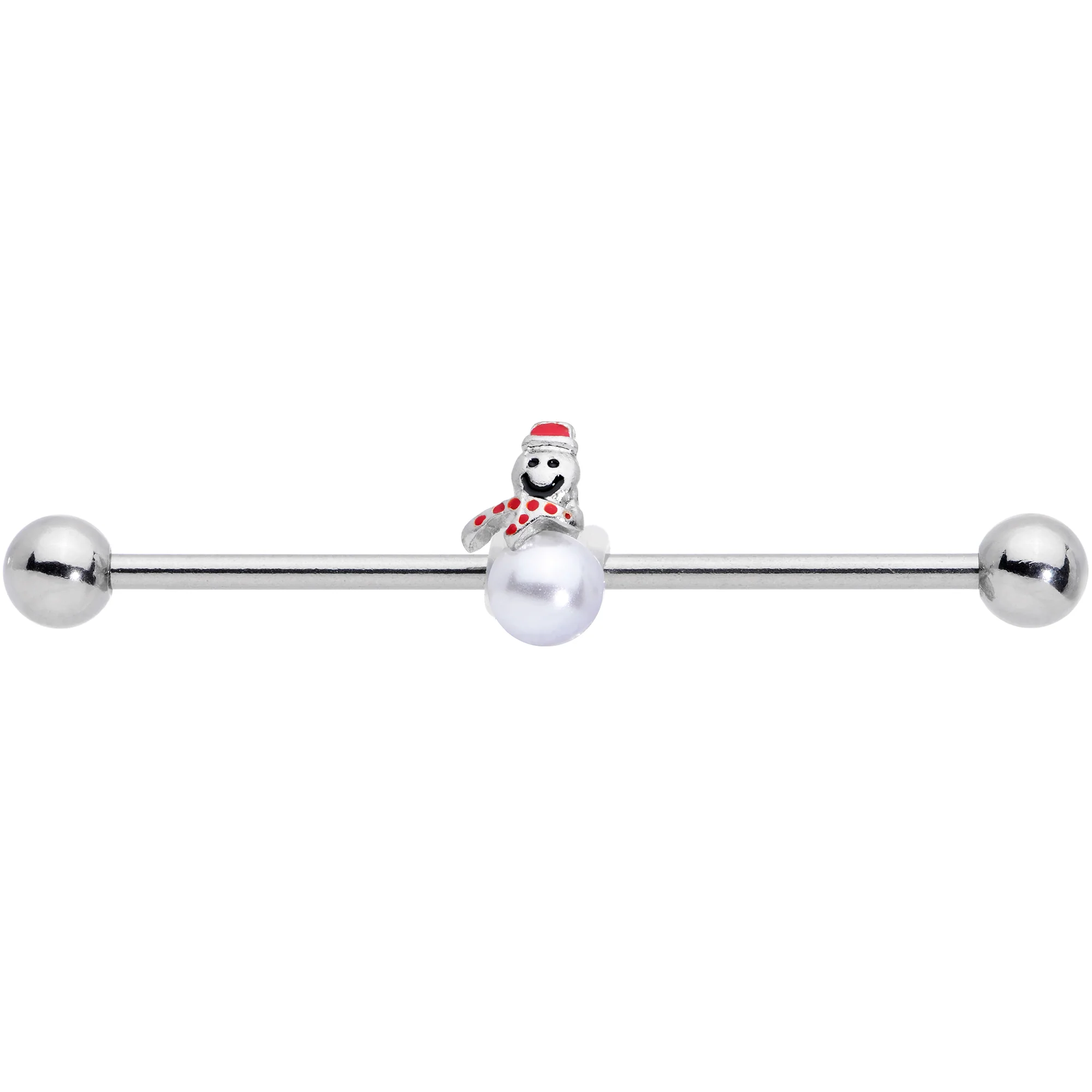 14G Pearlescent Orb Snowman Christmas Industrial Barbell 38mm - Image 2