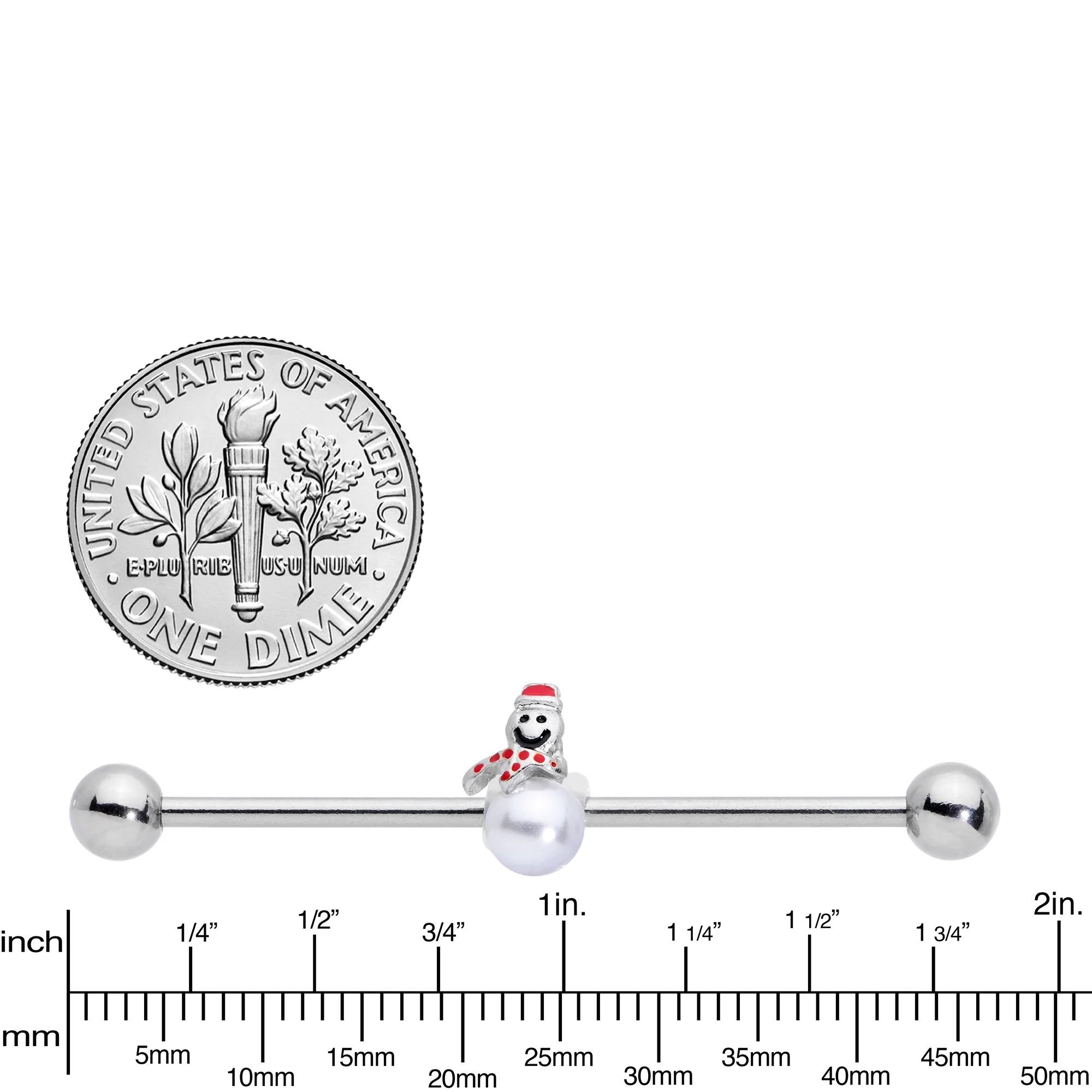 14G Pearlescent Orb Snowman Christmas Industrial Barbell 38mm - Image 3