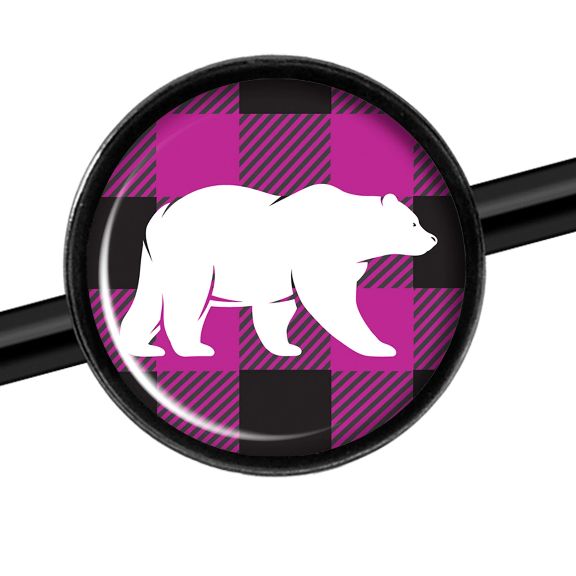 14G Pink Black Plaid Polar Bear Black Industrial Barbell 37mm - Image 2