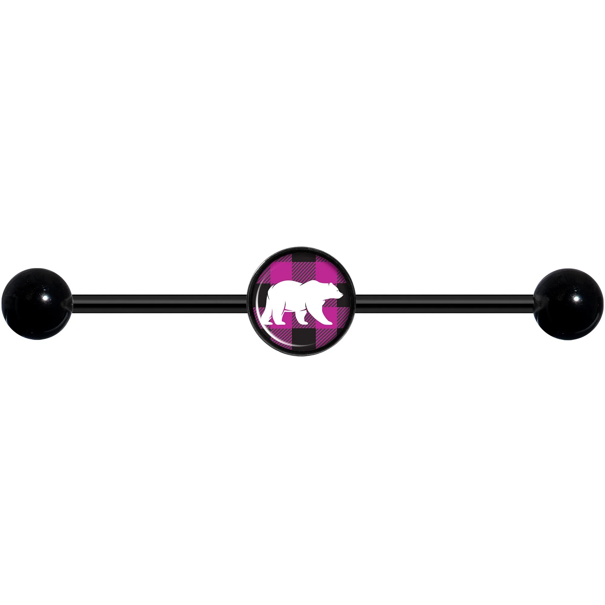 14G Pink Black Plaid Polar Bear Black Industrial Barbell 37mm - Image 4