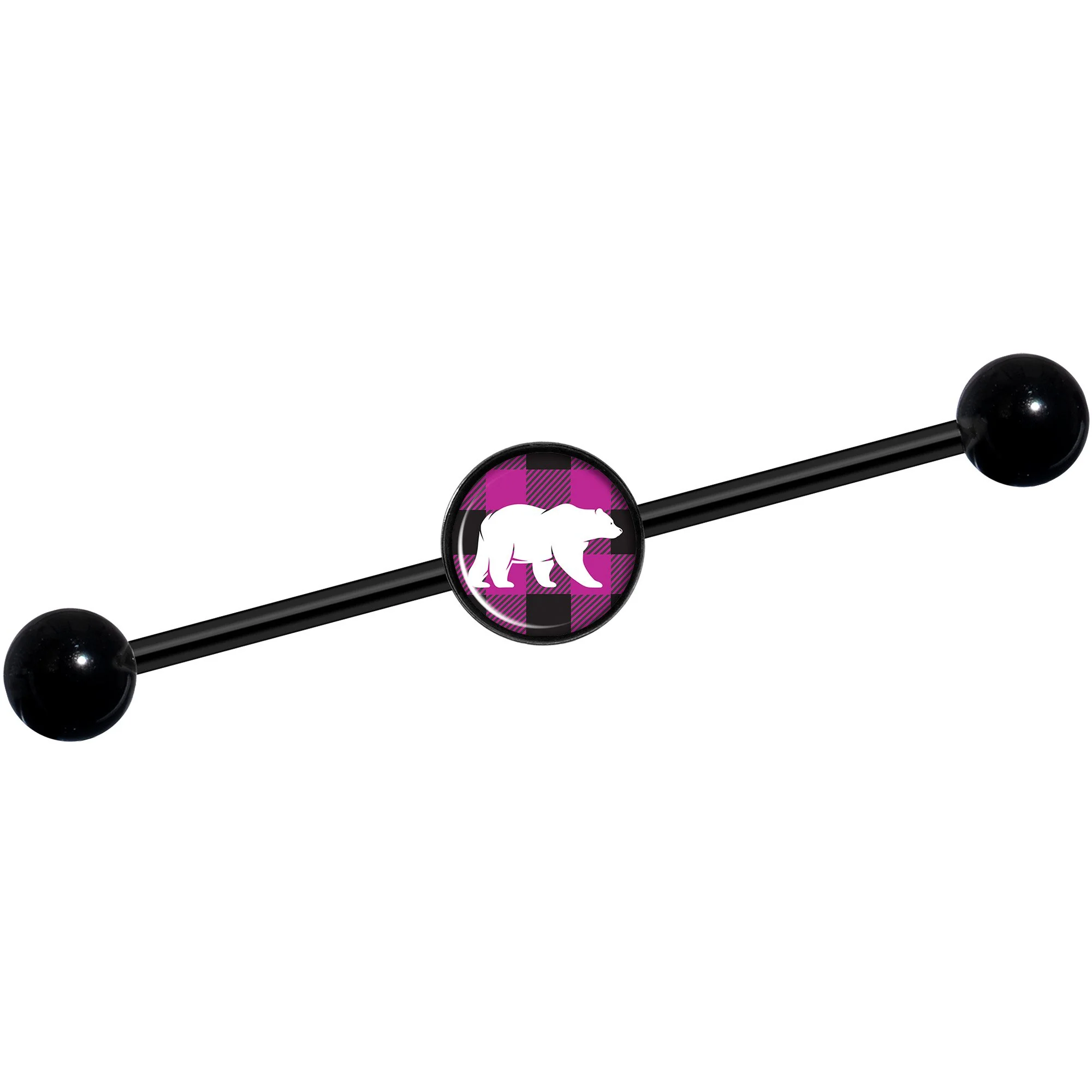 14G Pink Black Plaid Polar Bear Black Industrial Barbell 37mm - Image 5