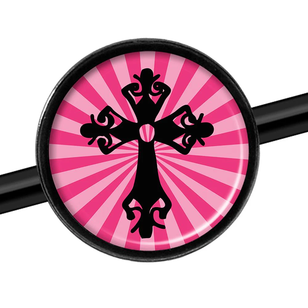 14G Pink Black Radiant Cross Black Industrial Barbell 37mm - Image 3