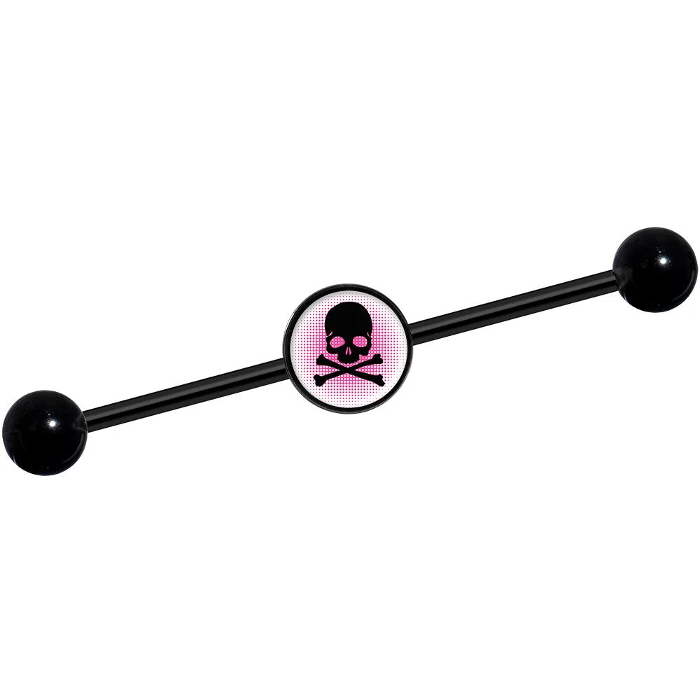14G Pink Black Skull Black Industrial Barbell 37mm - Image 2