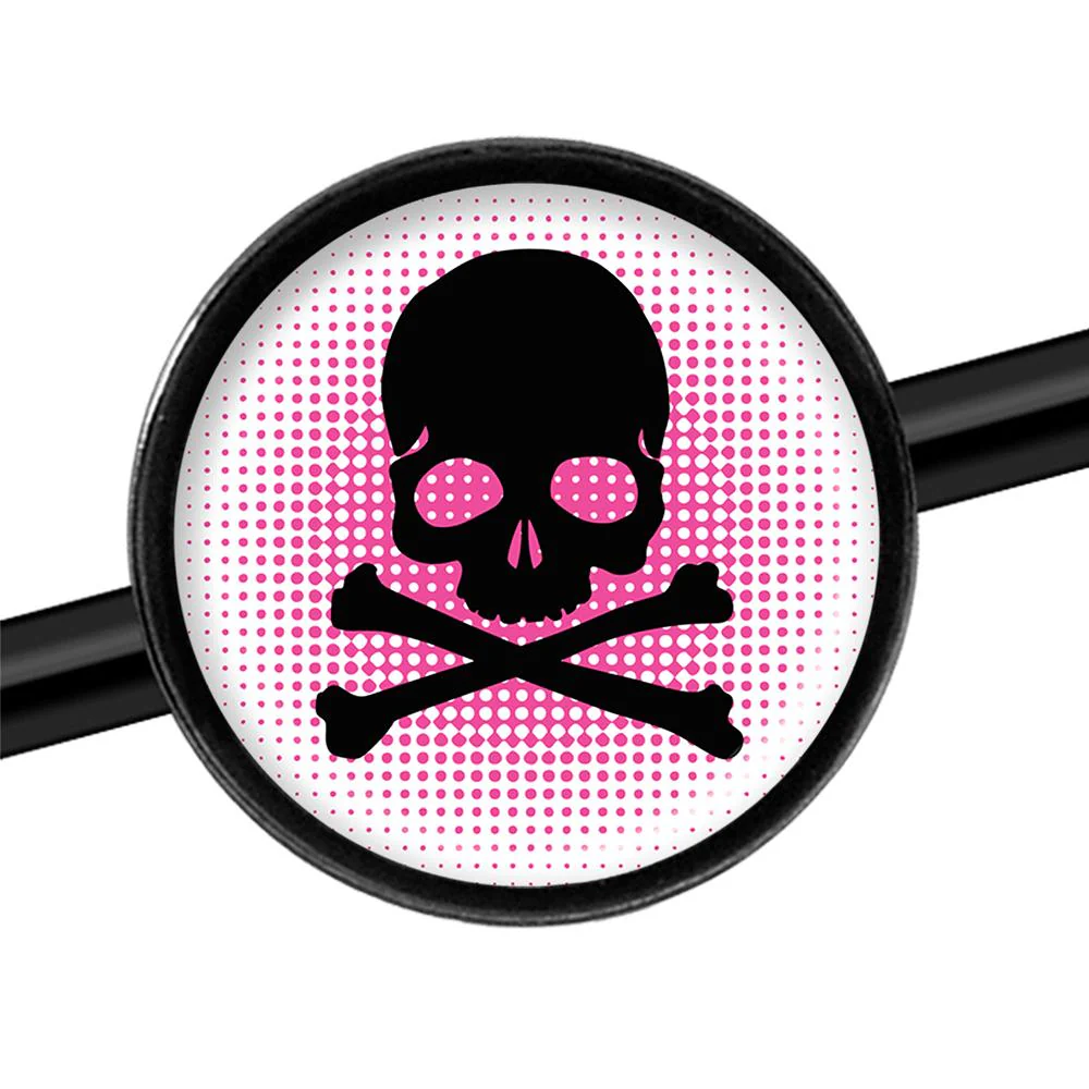 14G Pink Black Skull Black Industrial Barbell 37mm - Image 3