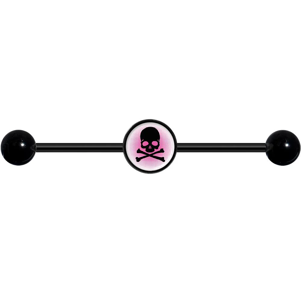 14G Pink Black Skull Black Industrial Barbell 37mm - Image 4