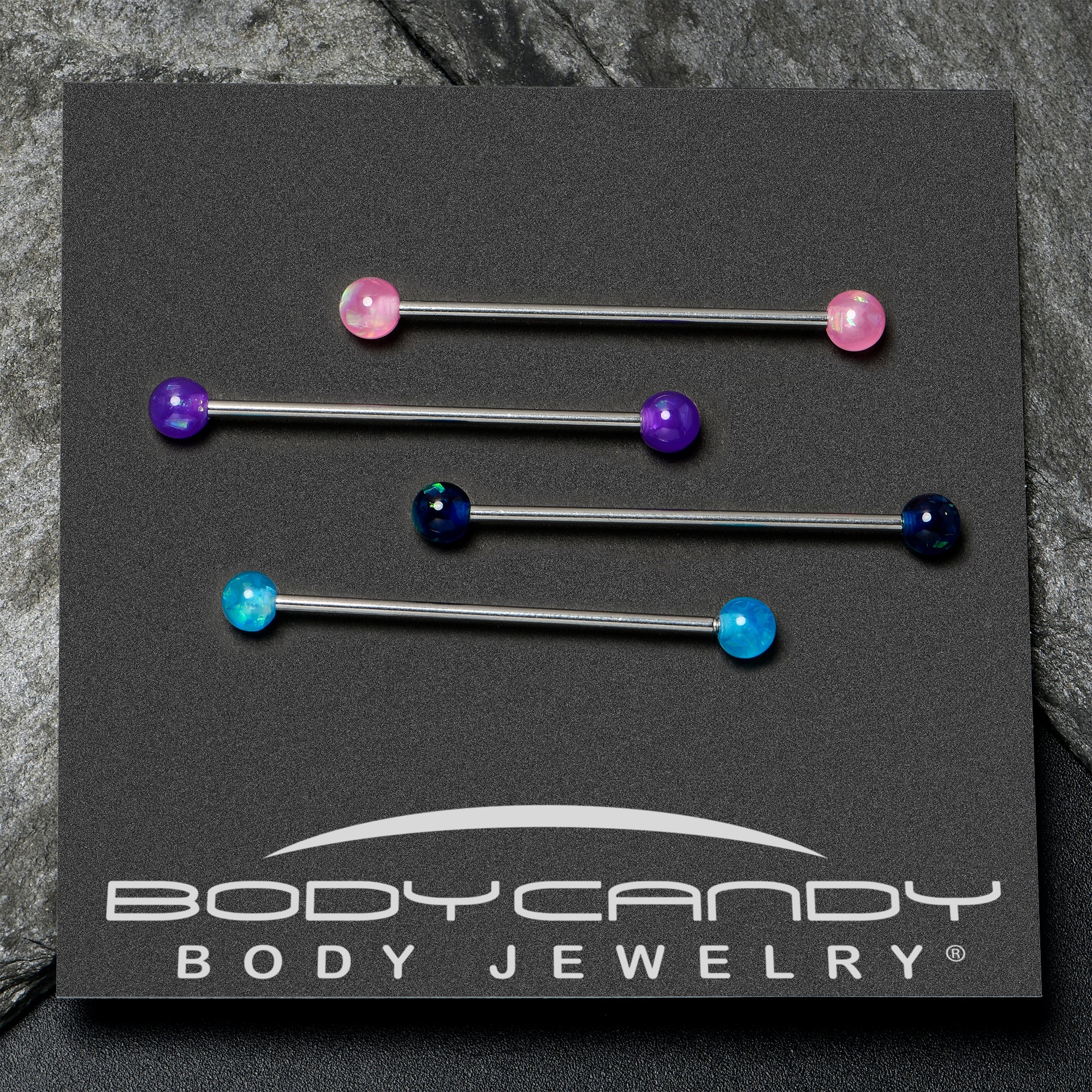 14G Pink Blue Purple Faux Opal Pack Industrial Barbell Set of 4 - Image 6