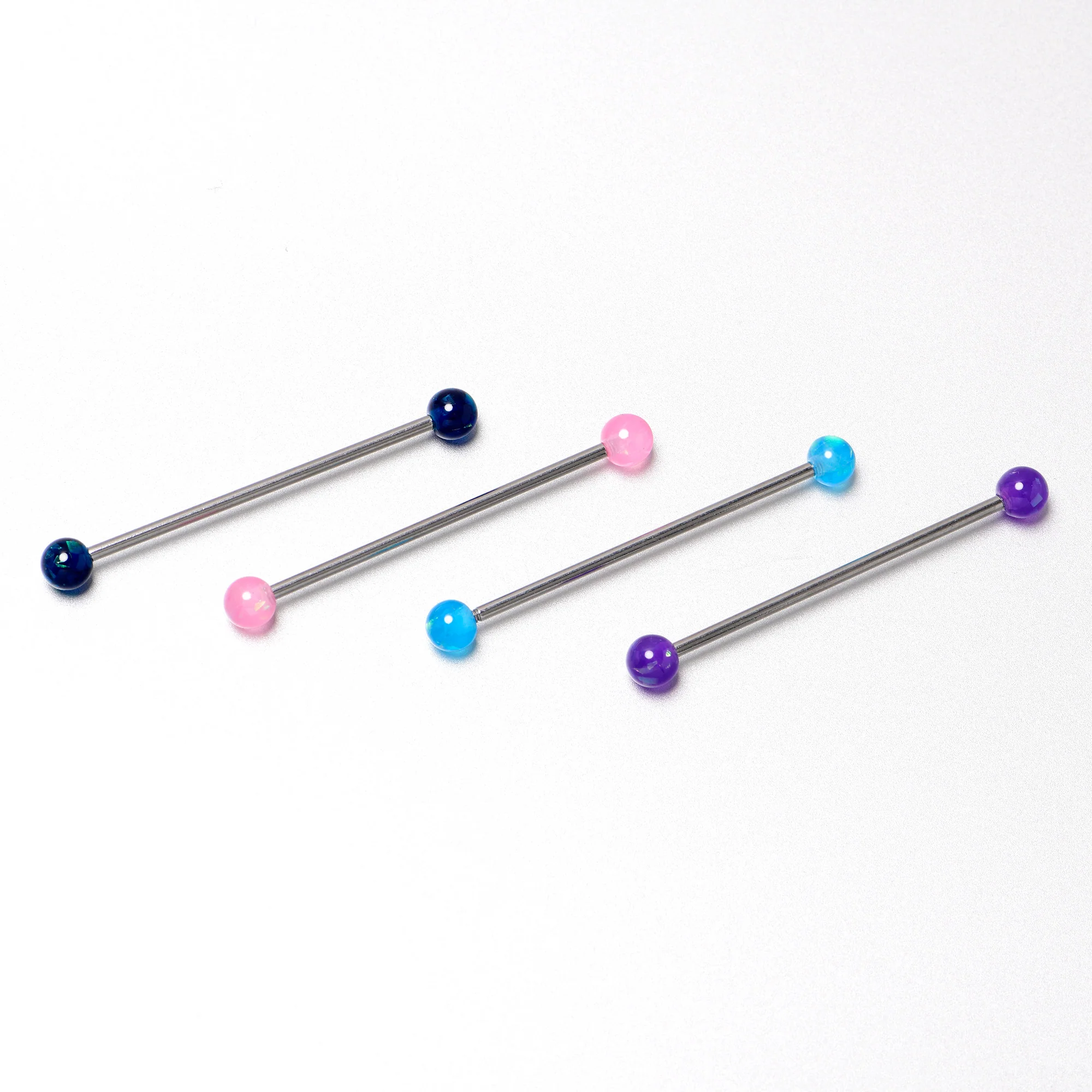 14G Pink Blue Purple Faux Opal Pack Industrial Barbell Set of 4 - Image 7