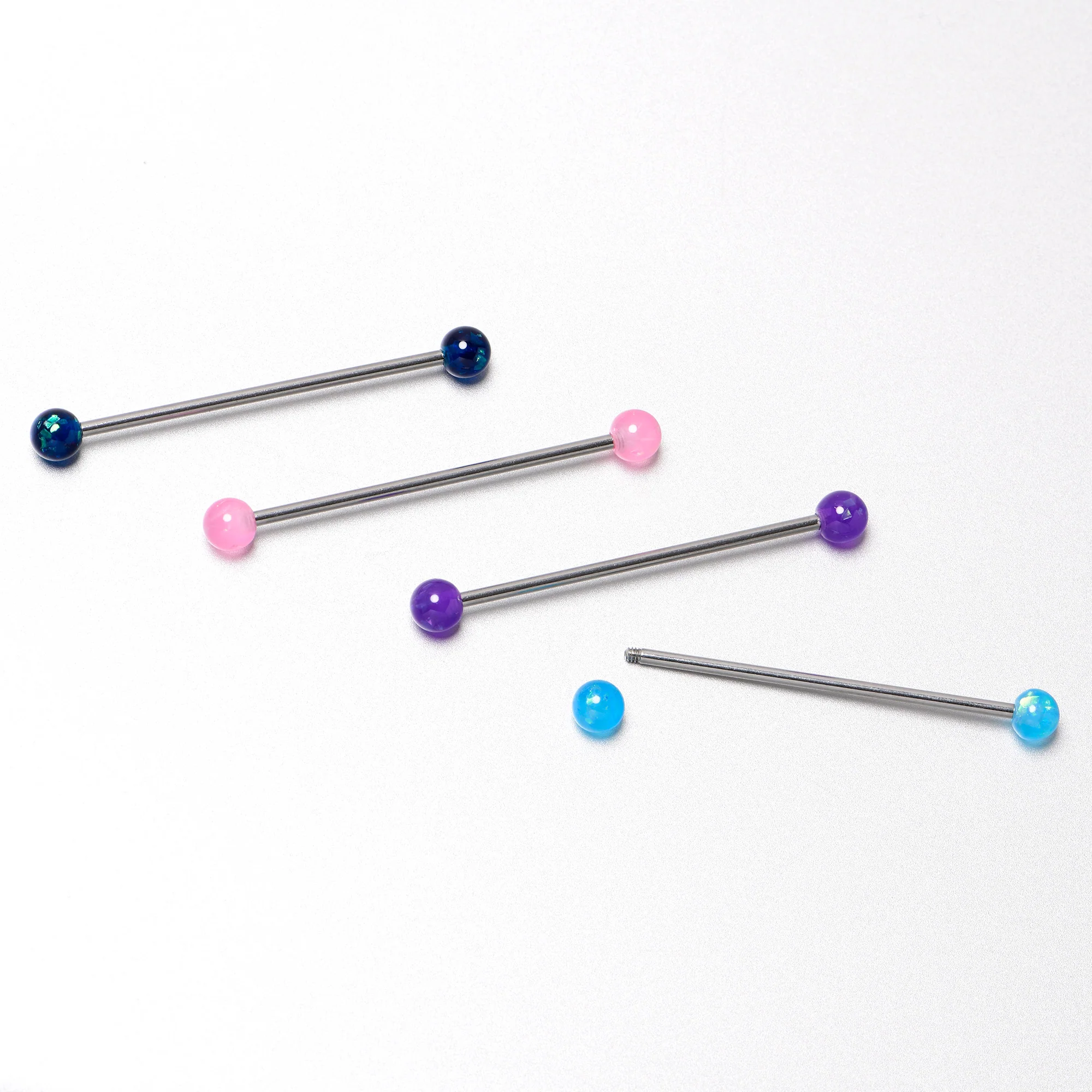 14G Pink Blue Purple Faux Opal Pack Industrial Barbell Set of 4 - Image 8