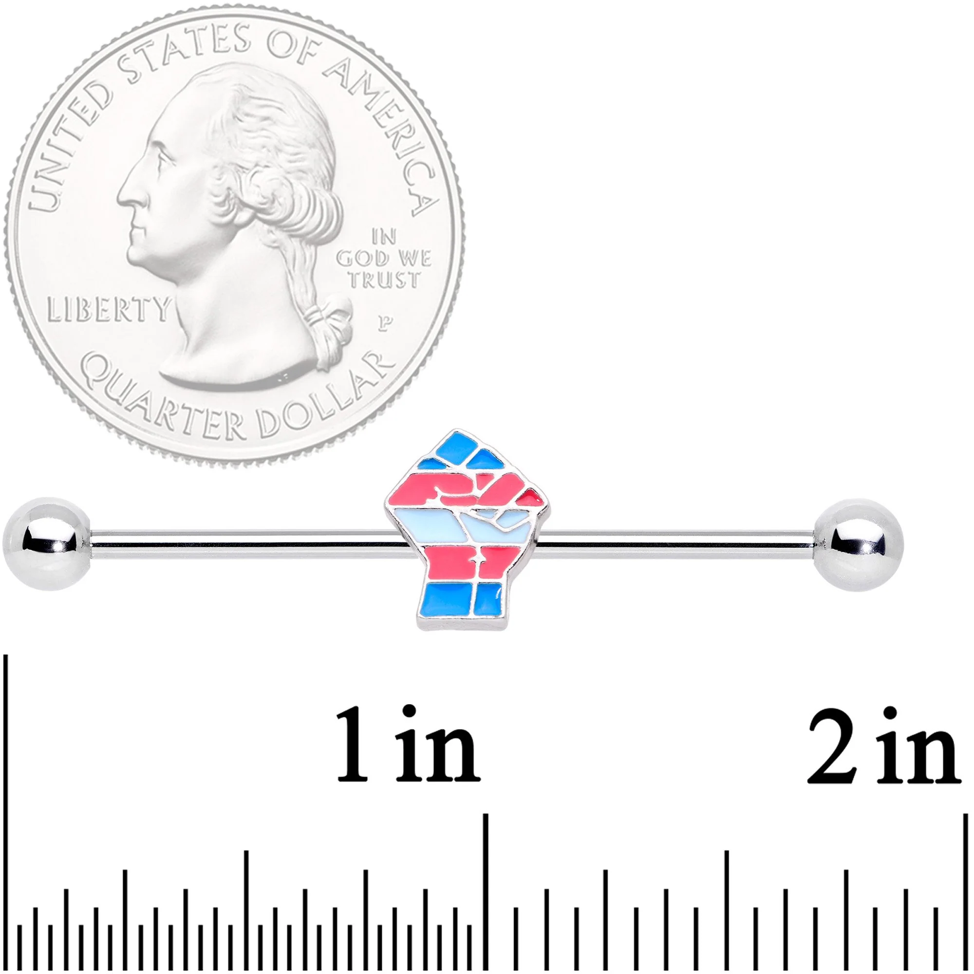 14G Pink Blue Transgender Pride Fist Barbell Industrial 38mm - Image 2