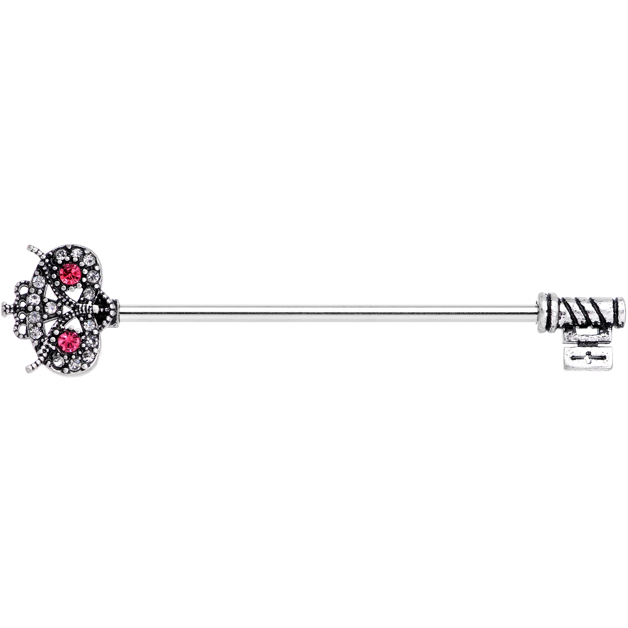 14G Pink Clear Gem Royal Owl Key Industrial Barbell 38mm - Image 3