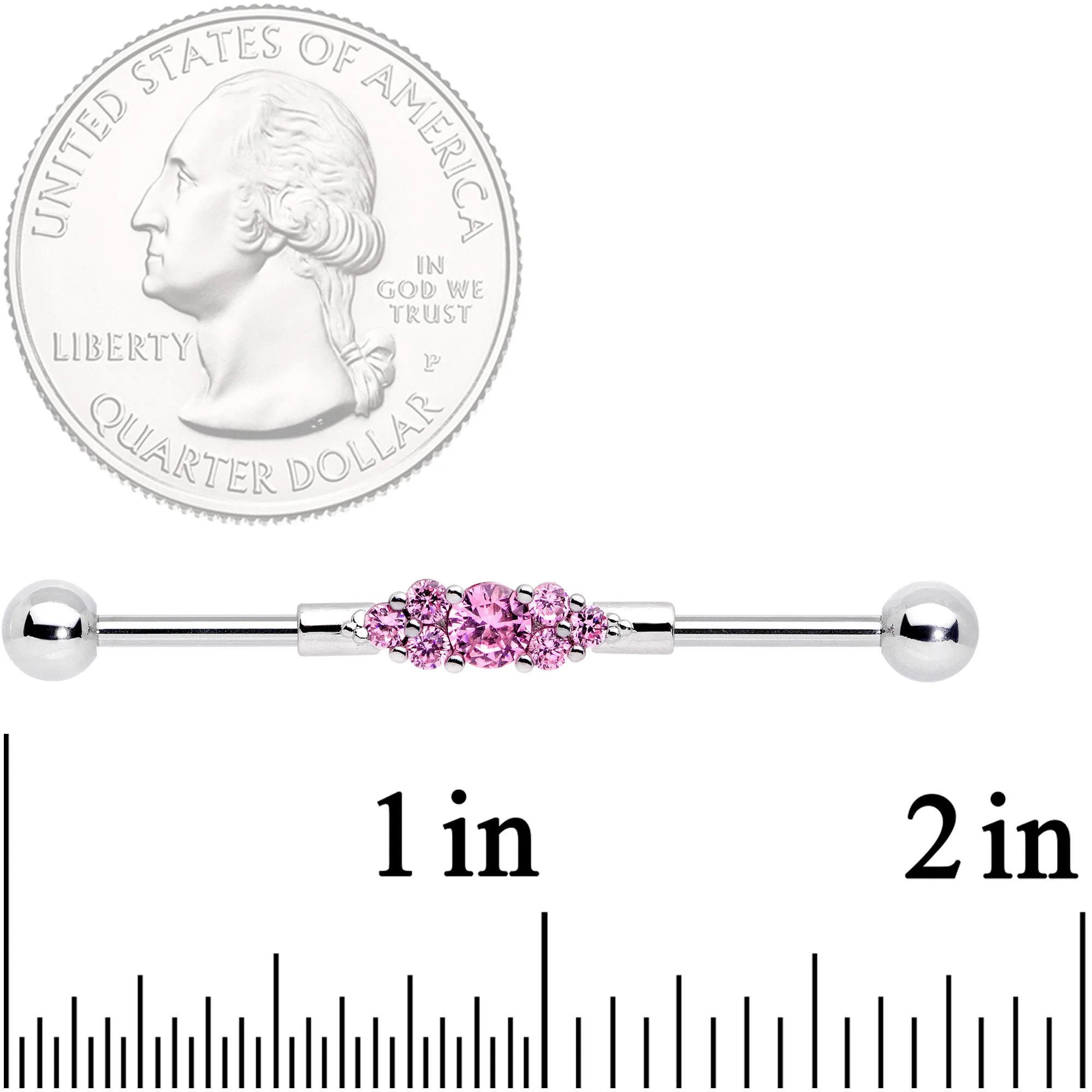 14G Pink CZ Gem Fashionista Industrial Barbell 38mm - Image 2