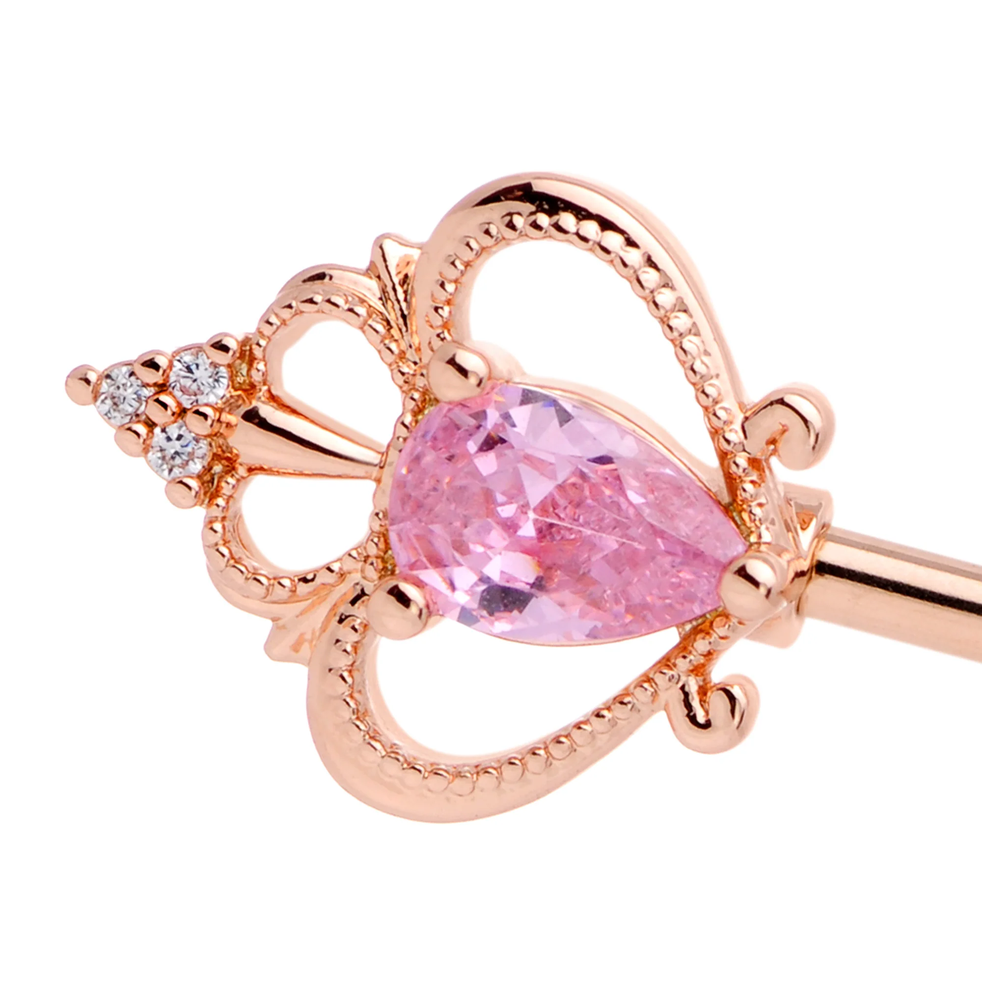14G Pink CZ Gem Rose Gold Tone Princess Key Industrial Barbell 38mm - Image 2