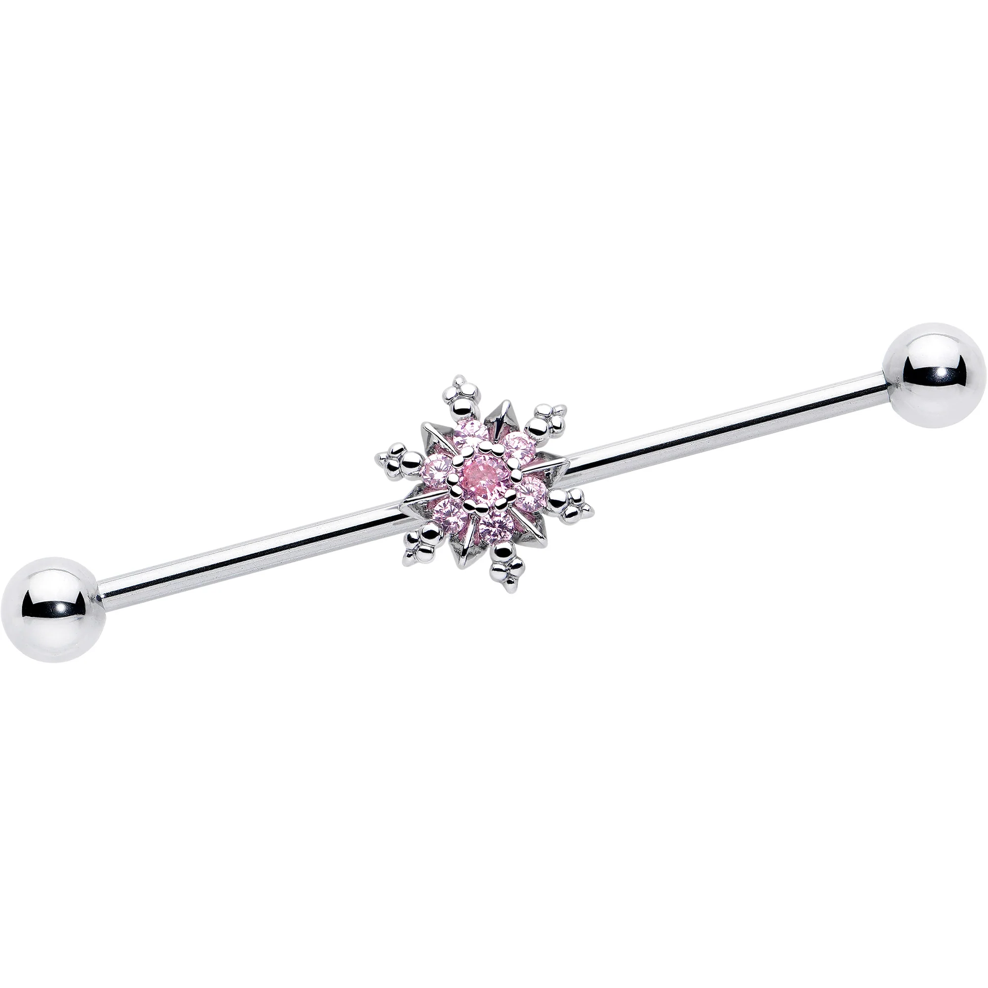 14G Pink CZ Gem Snowflake Glam Industrial Barbell 38mm - Image 5
