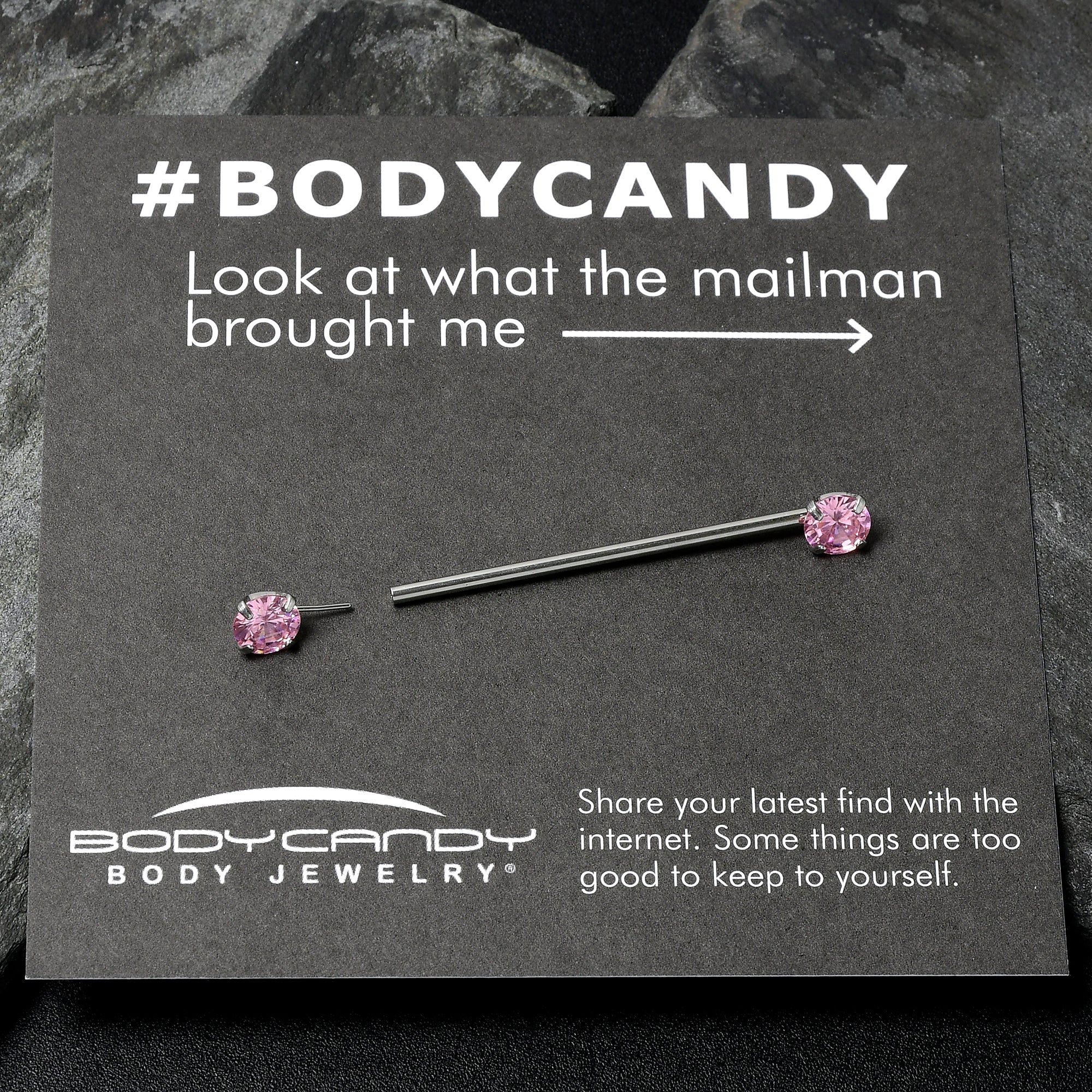 14G Pink CZ Gem Threadless Industrial Barbell 38mm - Image 2
