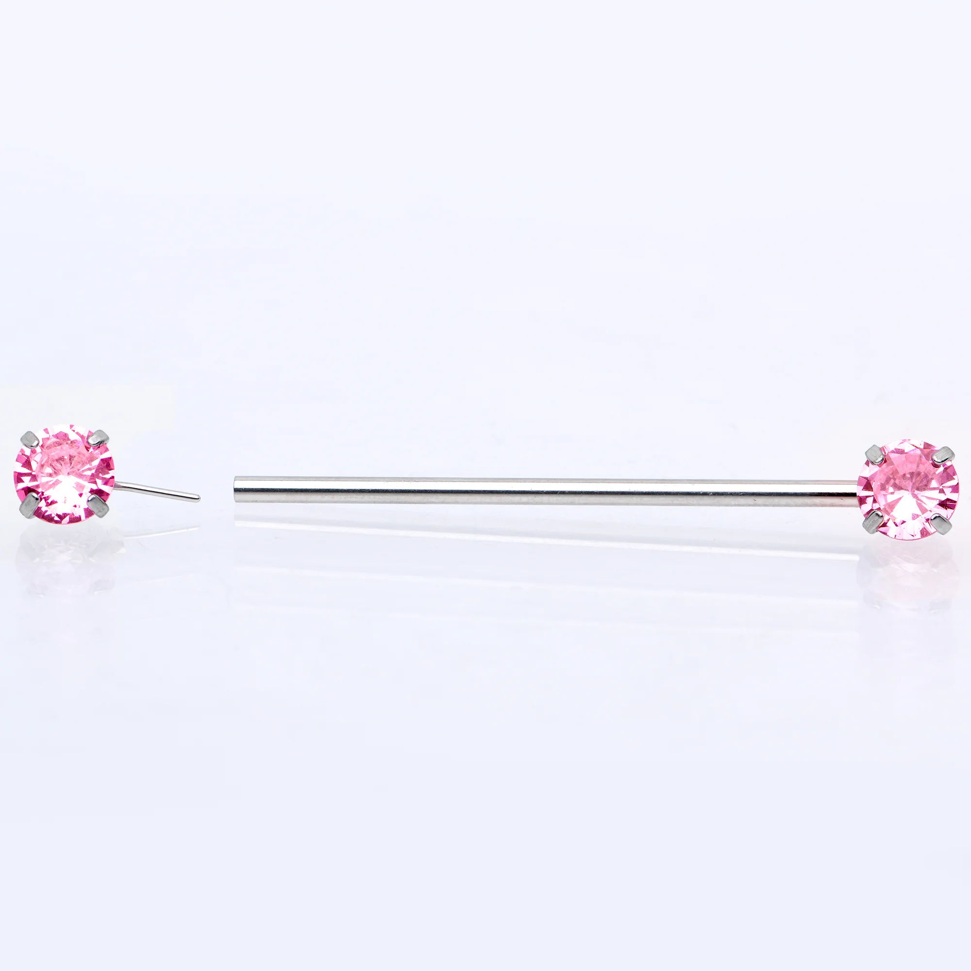 14G Pink CZ Gem Threadless Industrial Barbell 38mm - Image 5