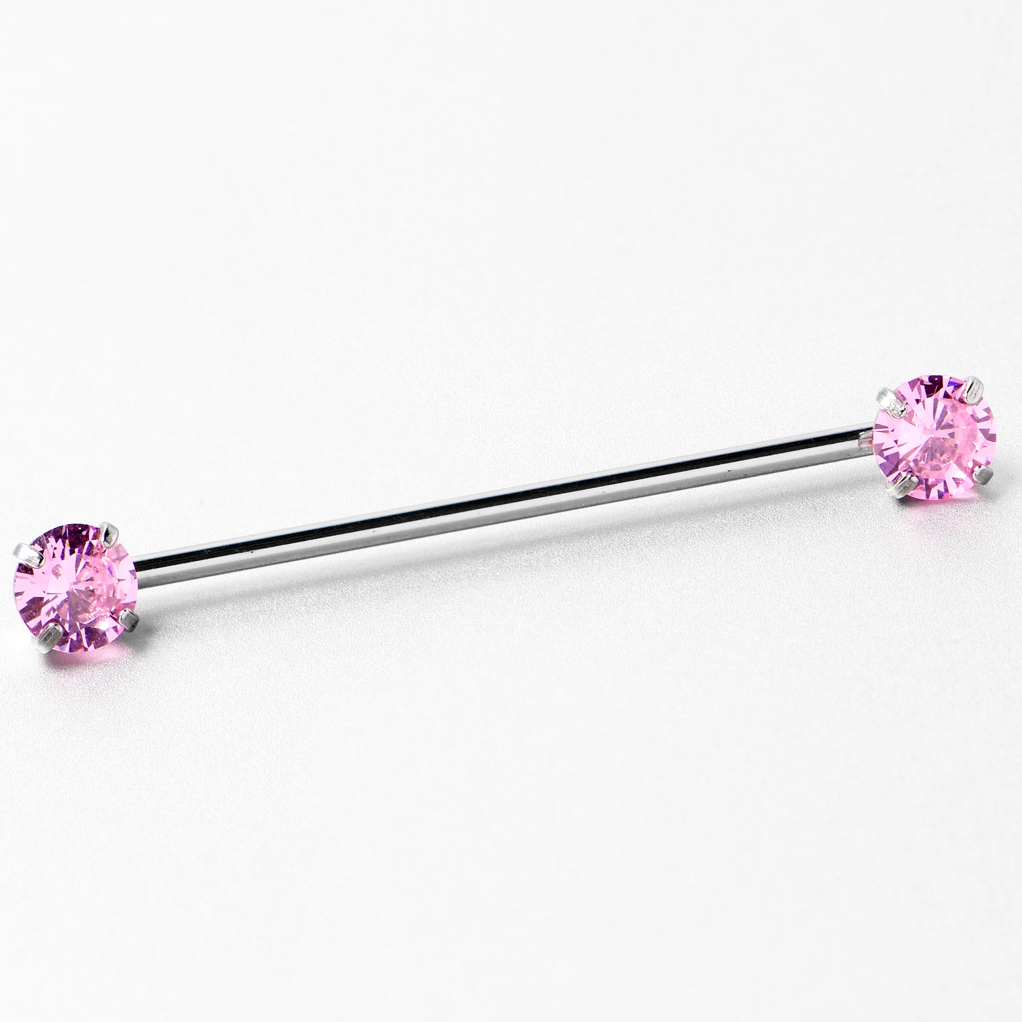 14G Pink CZ Gem Threadless Industrial Barbell 38mm - Image 7
