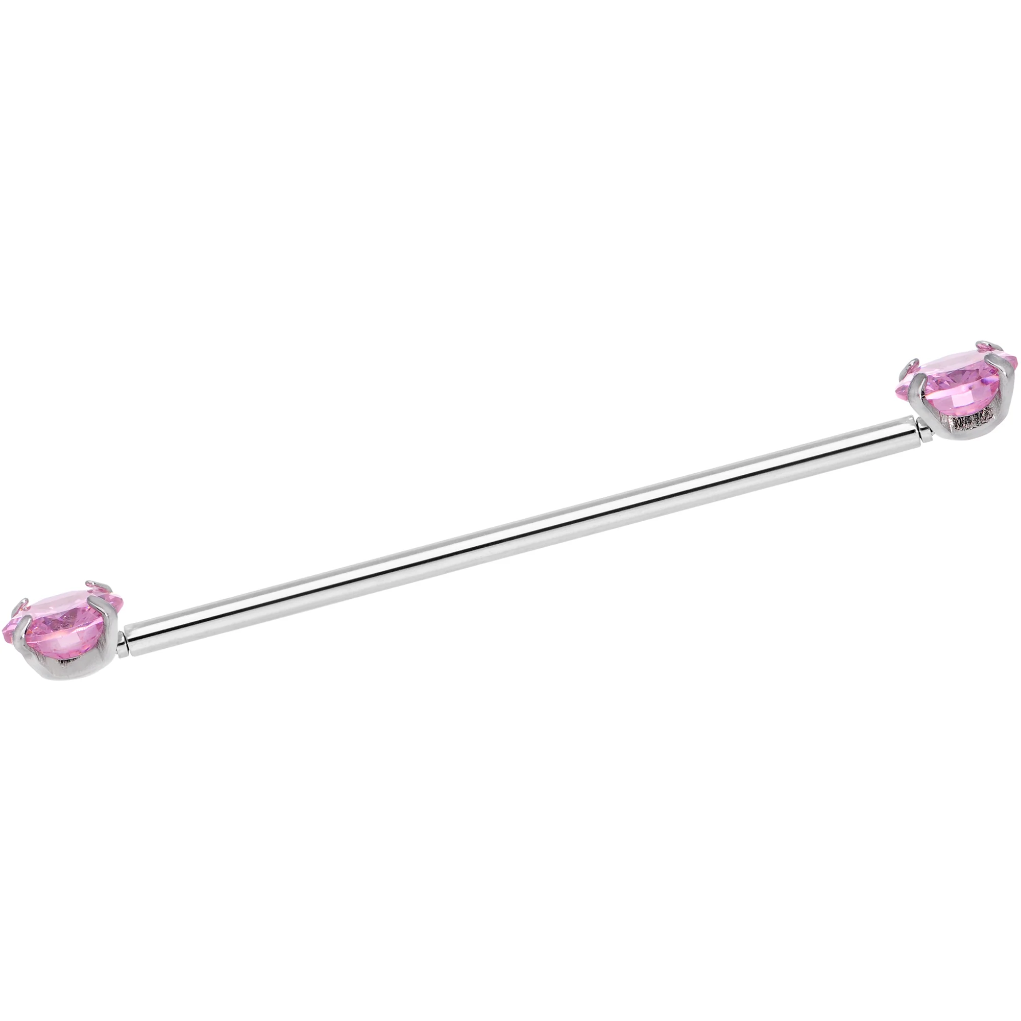 14G Pink CZ Gem Threadless Industrial Barbell 38mm - Image 8