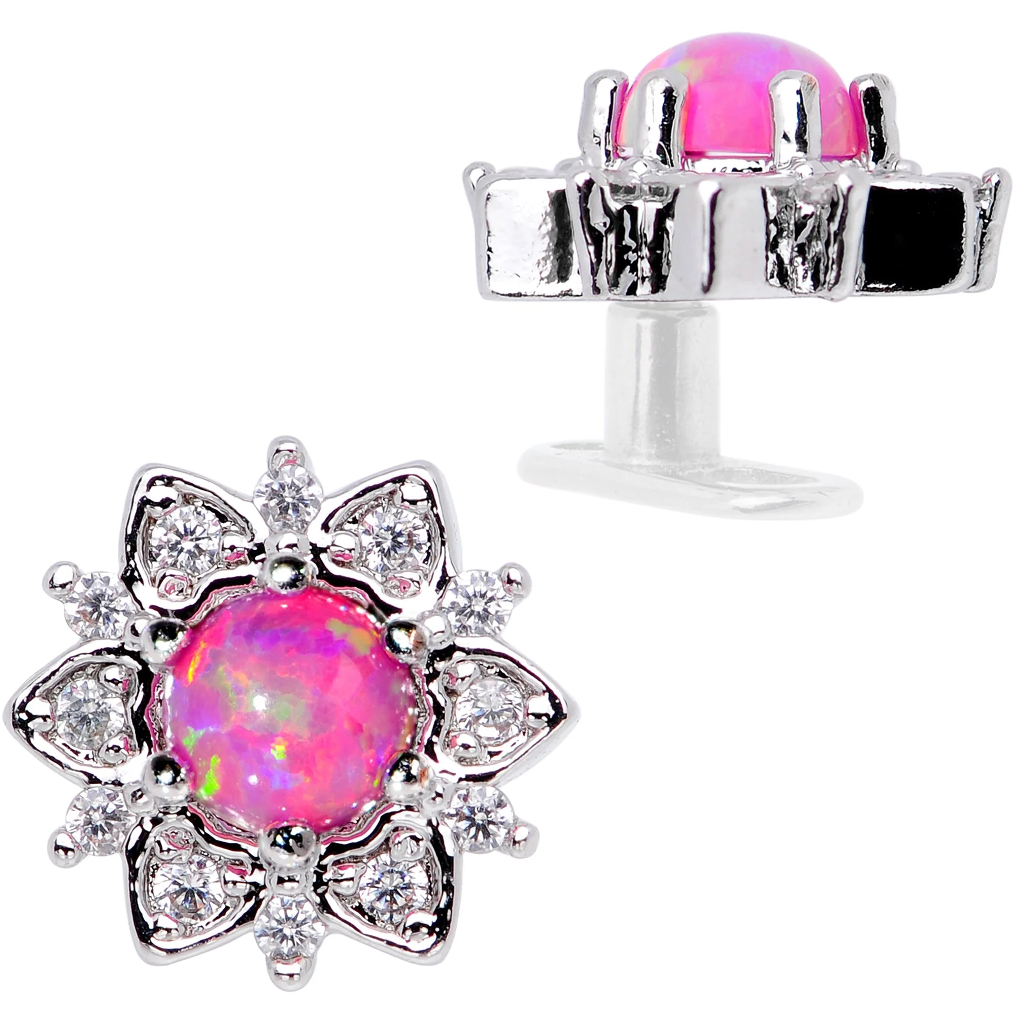 14G Pink Faux Opal Floral Glam Dermal Anchor Top - Image 2