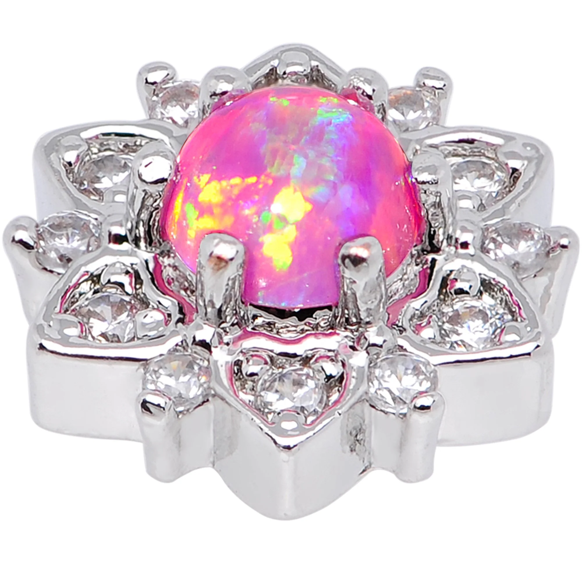 14G Pink Faux Opal Floral Glam Dermal Anchor Top - Image 4