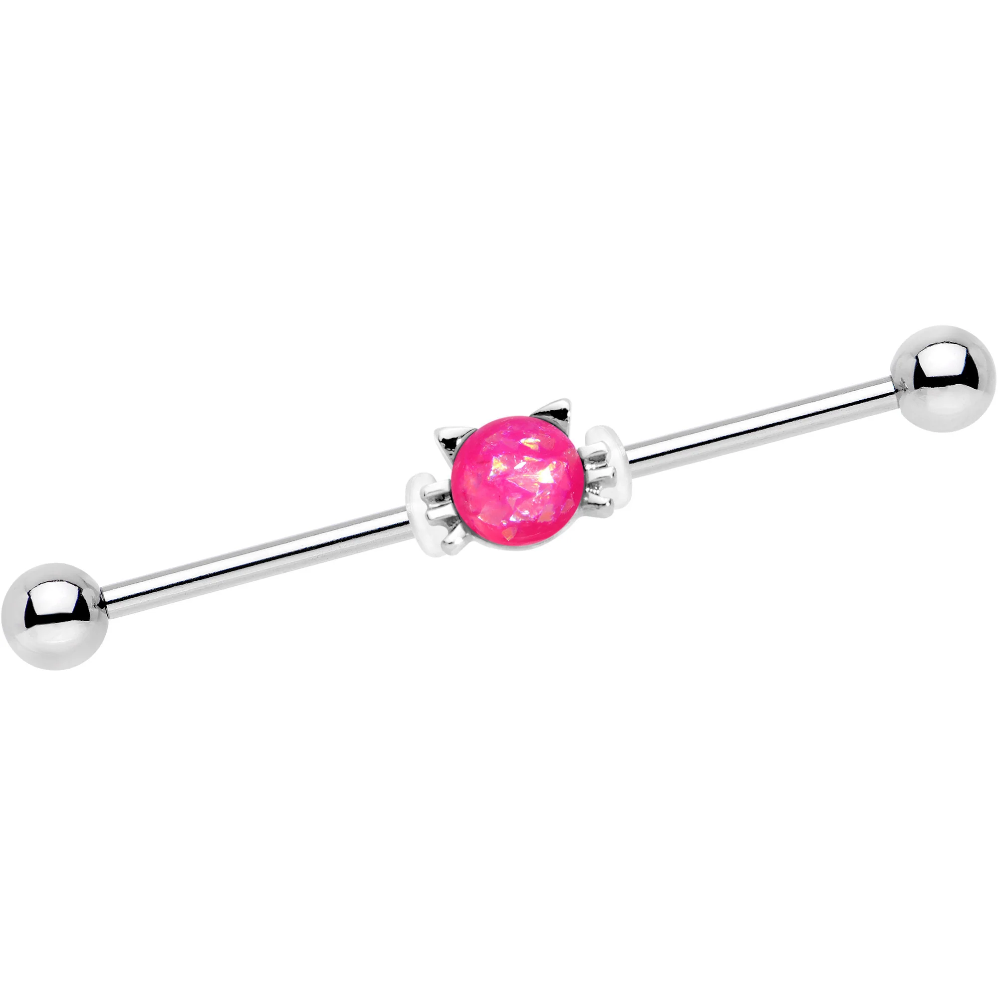 14G Pink Faux Opal Kitty Cat Whiskers Industrial Barbell 38mm