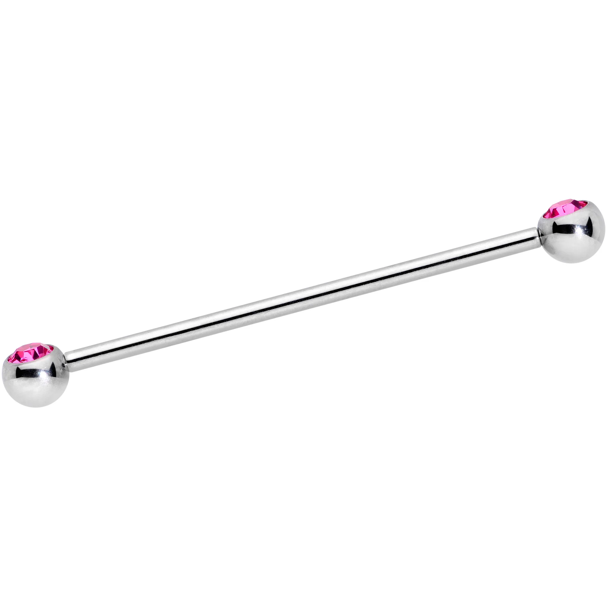 14G Pink Gem Ball Ends Industrial Barbell 35mm - Image 2
