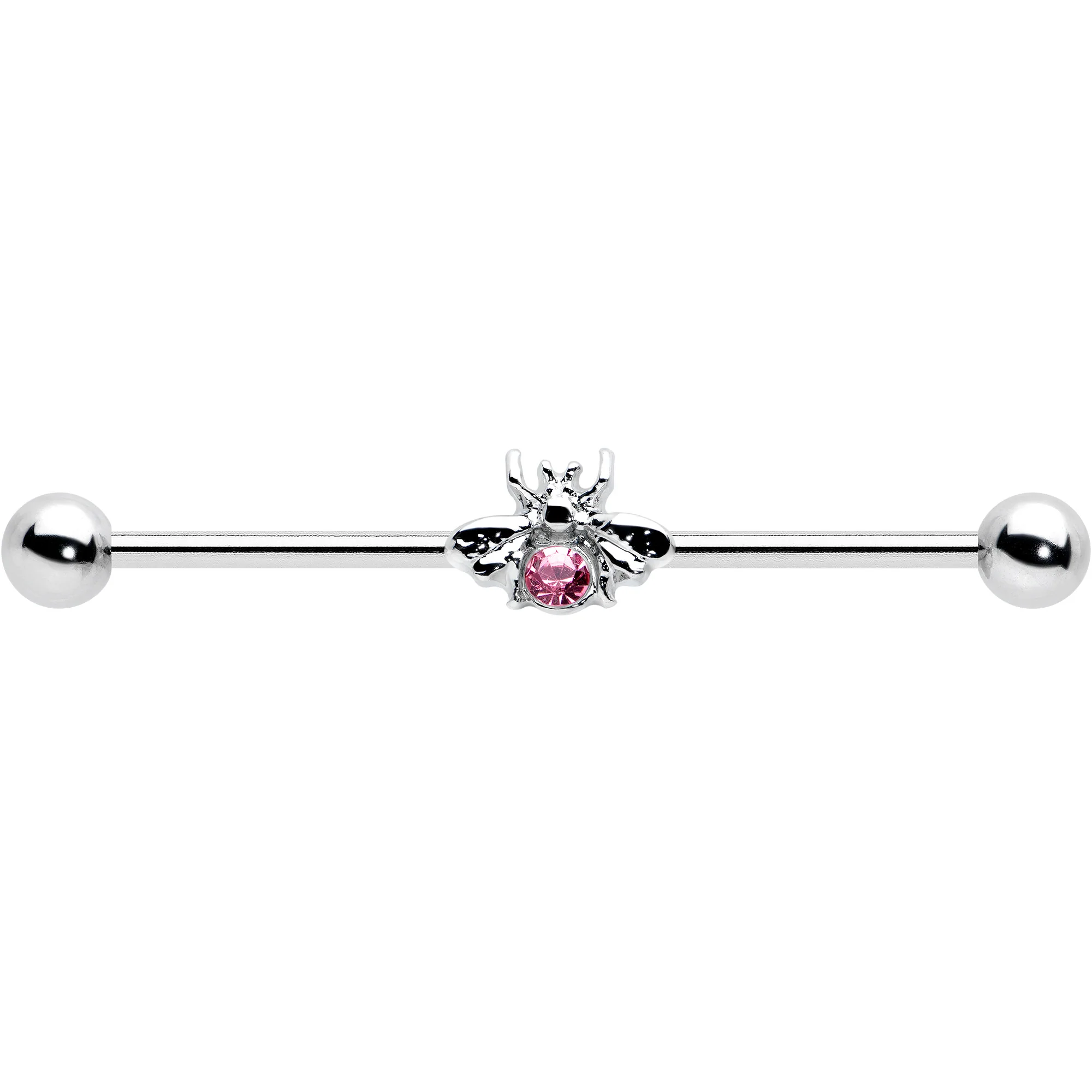 14G Pink Gem Bee Beautiful Insect Industrial Barbell 38mm - Image 2