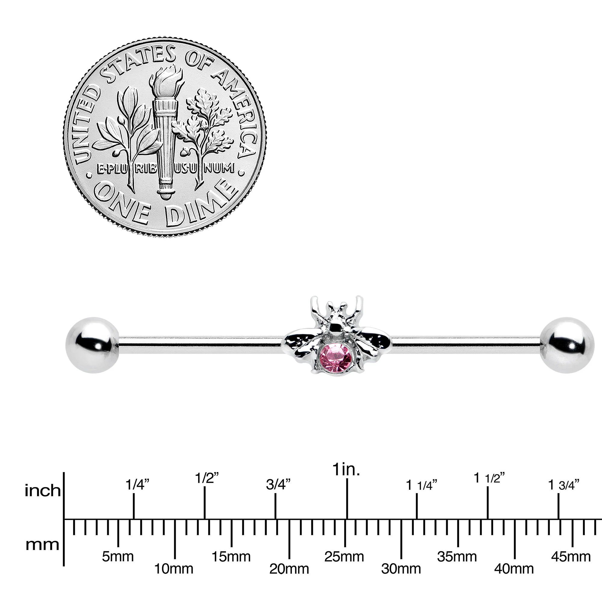 14G Pink Gem Bee Beautiful Insect Industrial Barbell 38mm - Image 3
