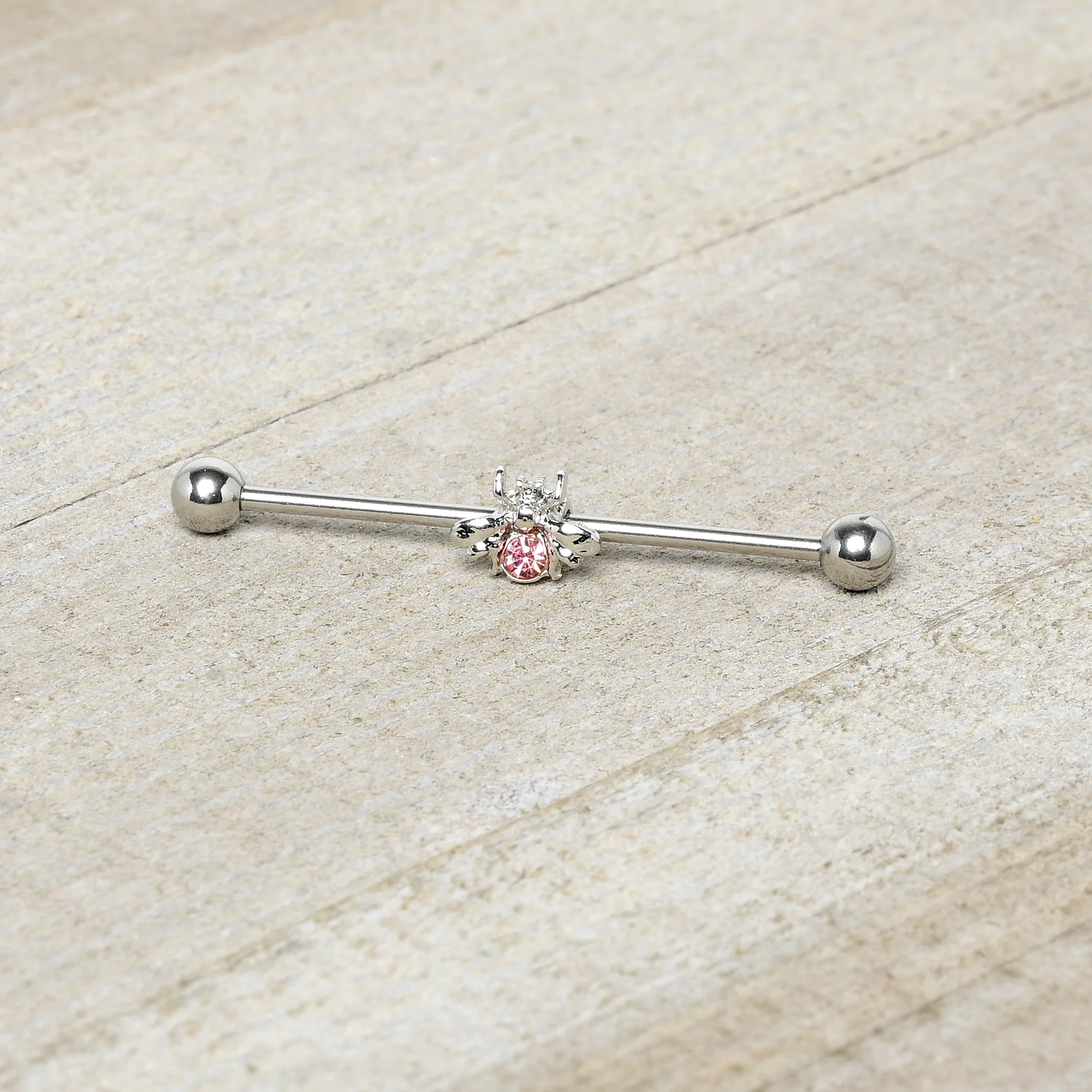 14G Pink Gem Bee Beautiful Insect Industrial Barbell 38mm - Image 4