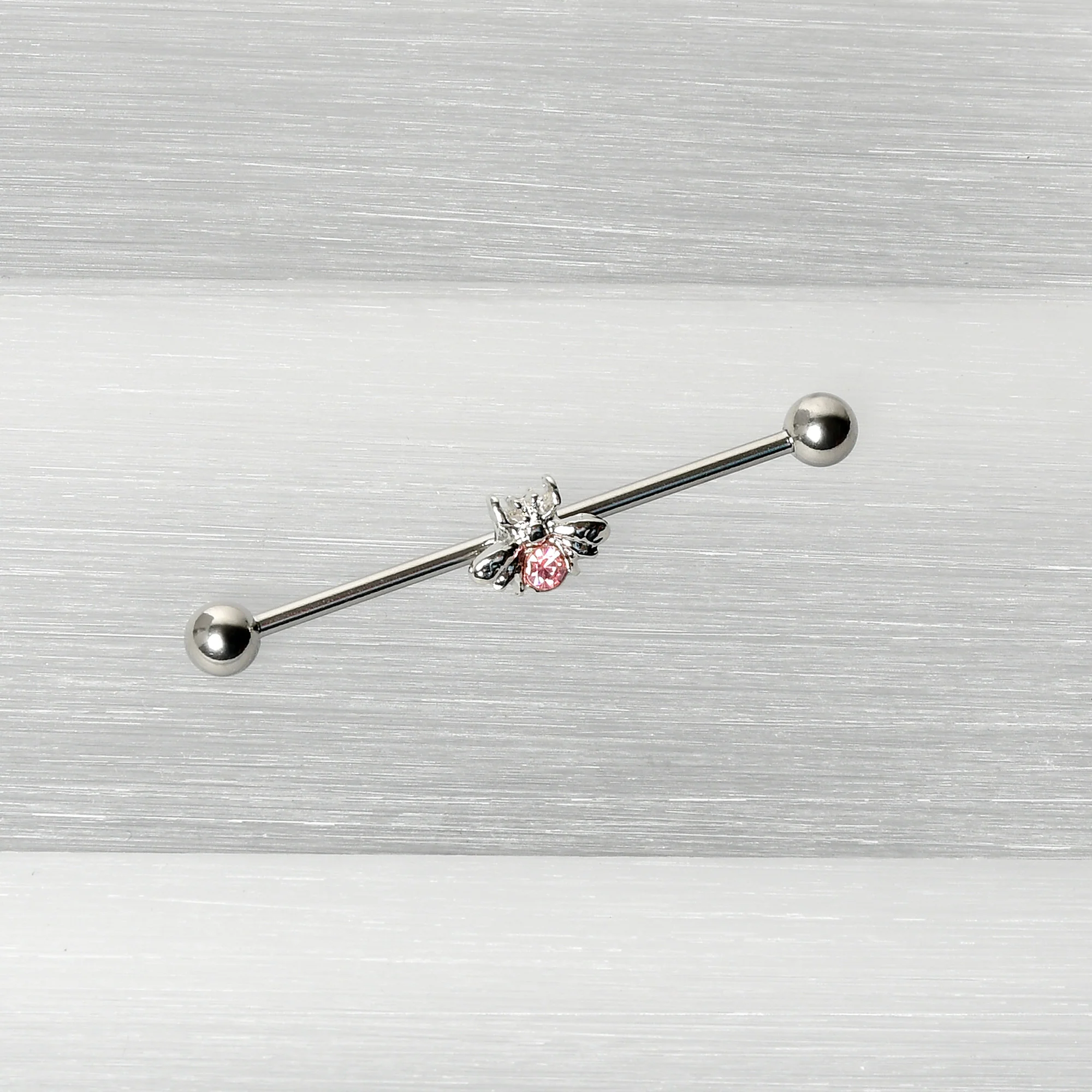 14G Pink Gem Bee Beautiful Insect Industrial Barbell 38mm - Image 5