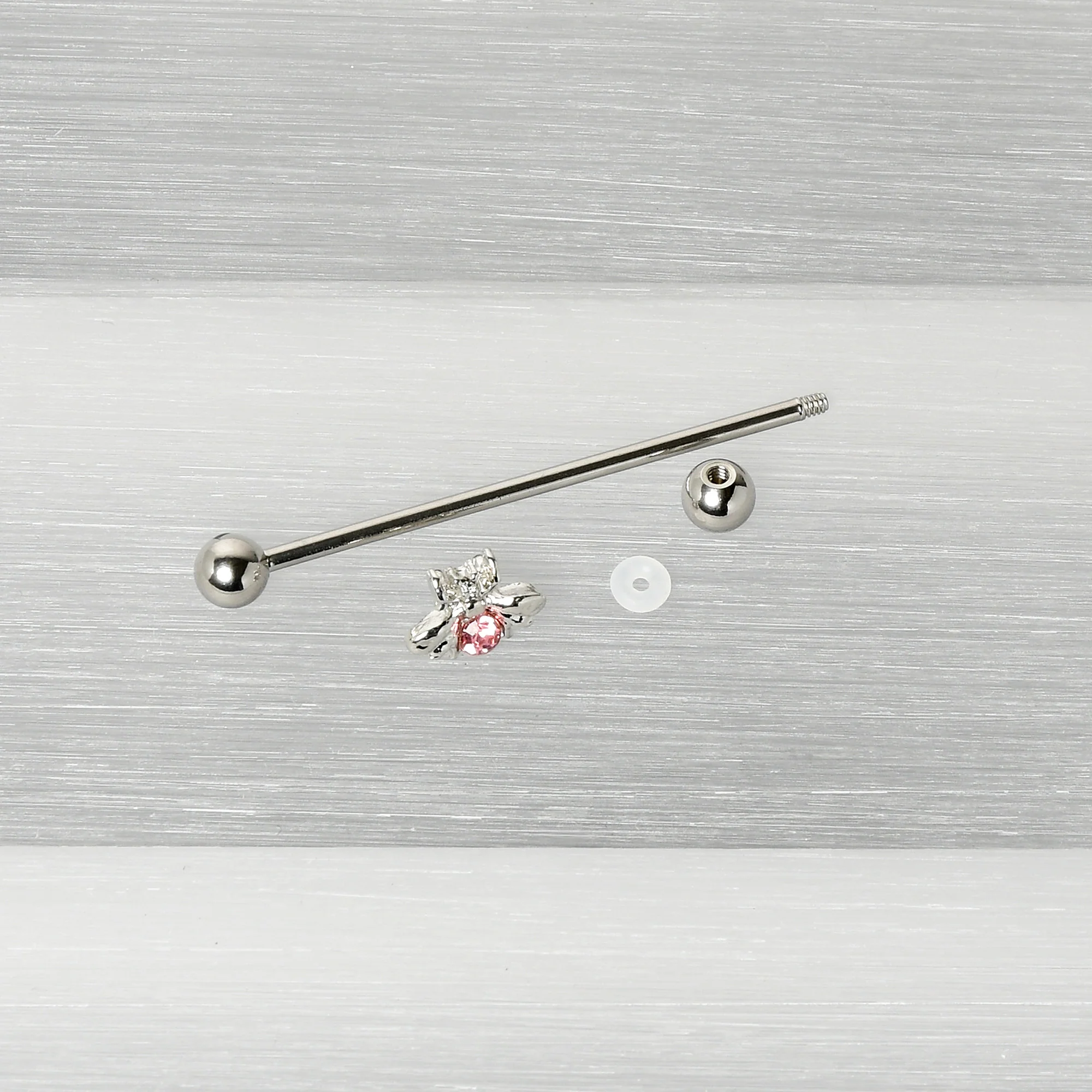 14G Pink Gem Bee Beautiful Insect Industrial Barbell 38mm - Image 6