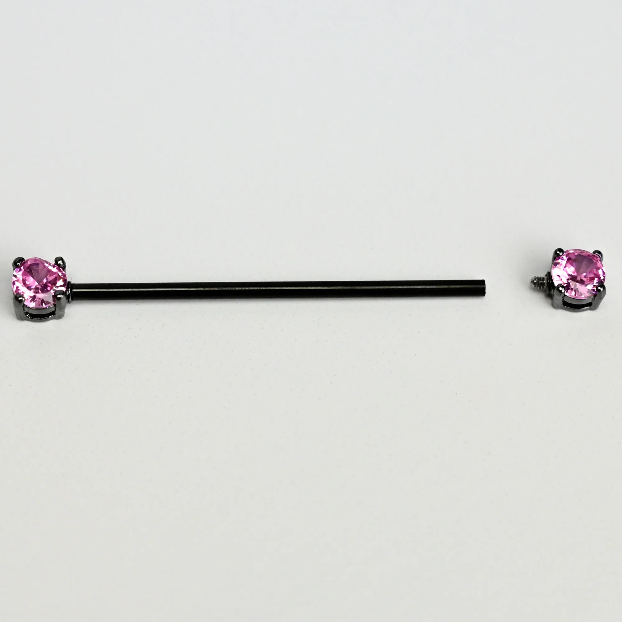 14G Pink Gem Black Forward Facing Internally Threaded Industrial Barbell 38mm - Image 2