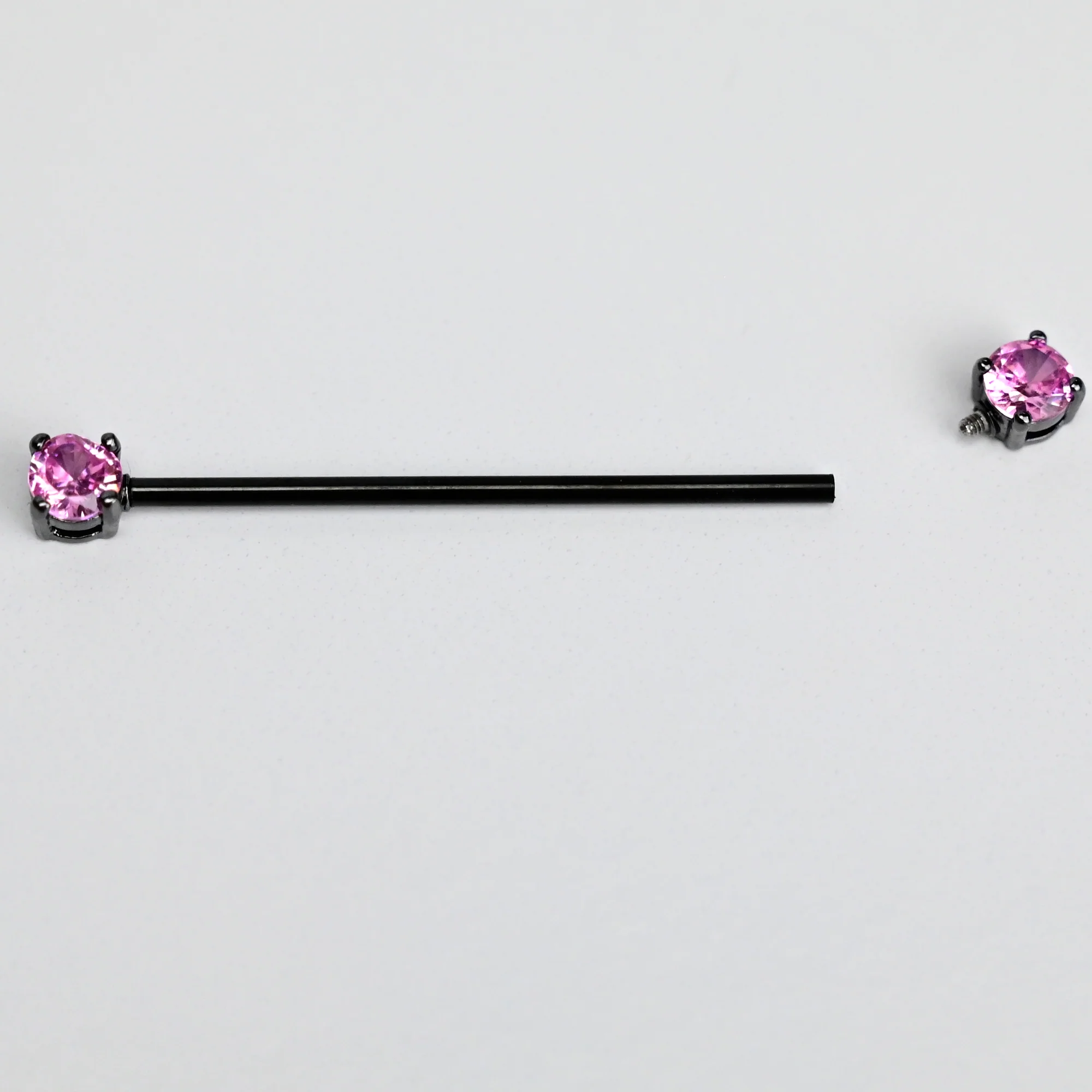 14G Pink Gem Black Forward Facing Internally Threaded Industrial Barbell 38mm - Image 3