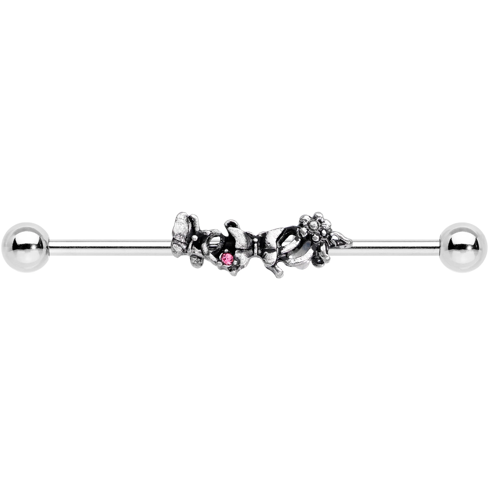 14G Pink Gem Butterfly Array Flower Industrial Barbell 38mm - Image 2