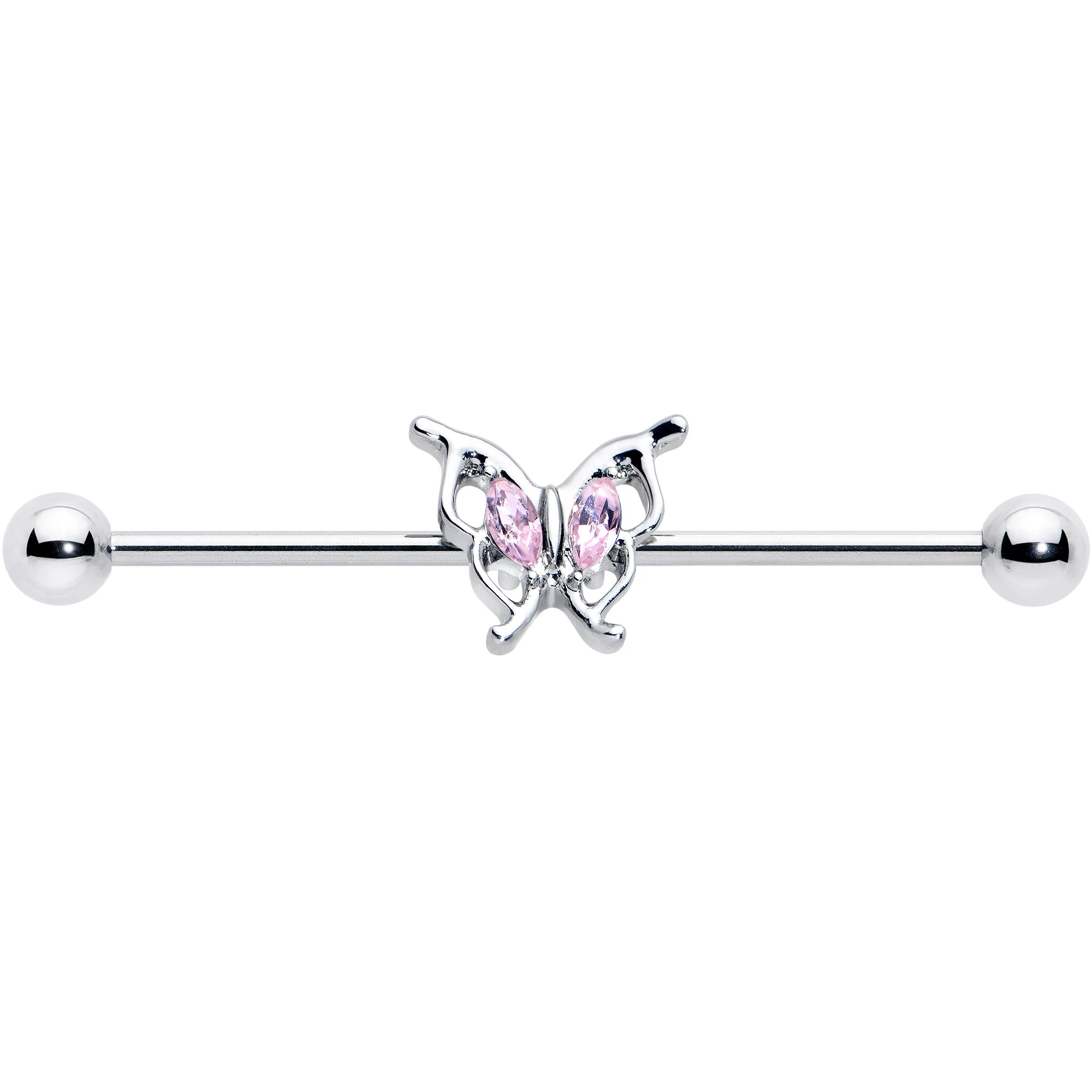 14G Pink Gem Fancy Fab Butterfly Industrial Barbell 38mm - Image 3