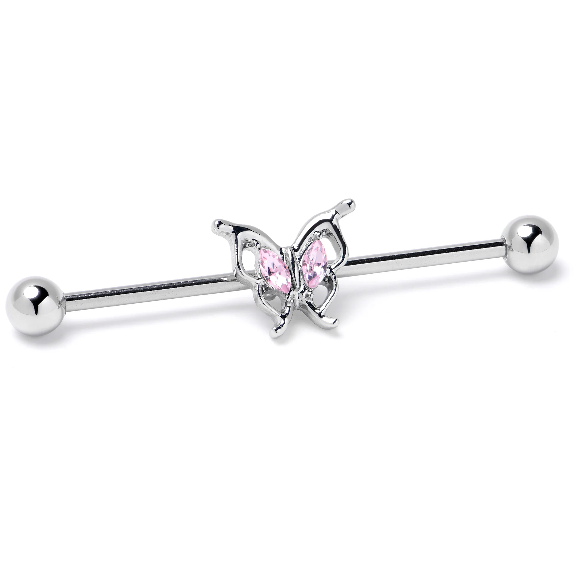 14G Pink Gem Fancy Fab Butterfly Industrial Barbell 38mm - Image 5