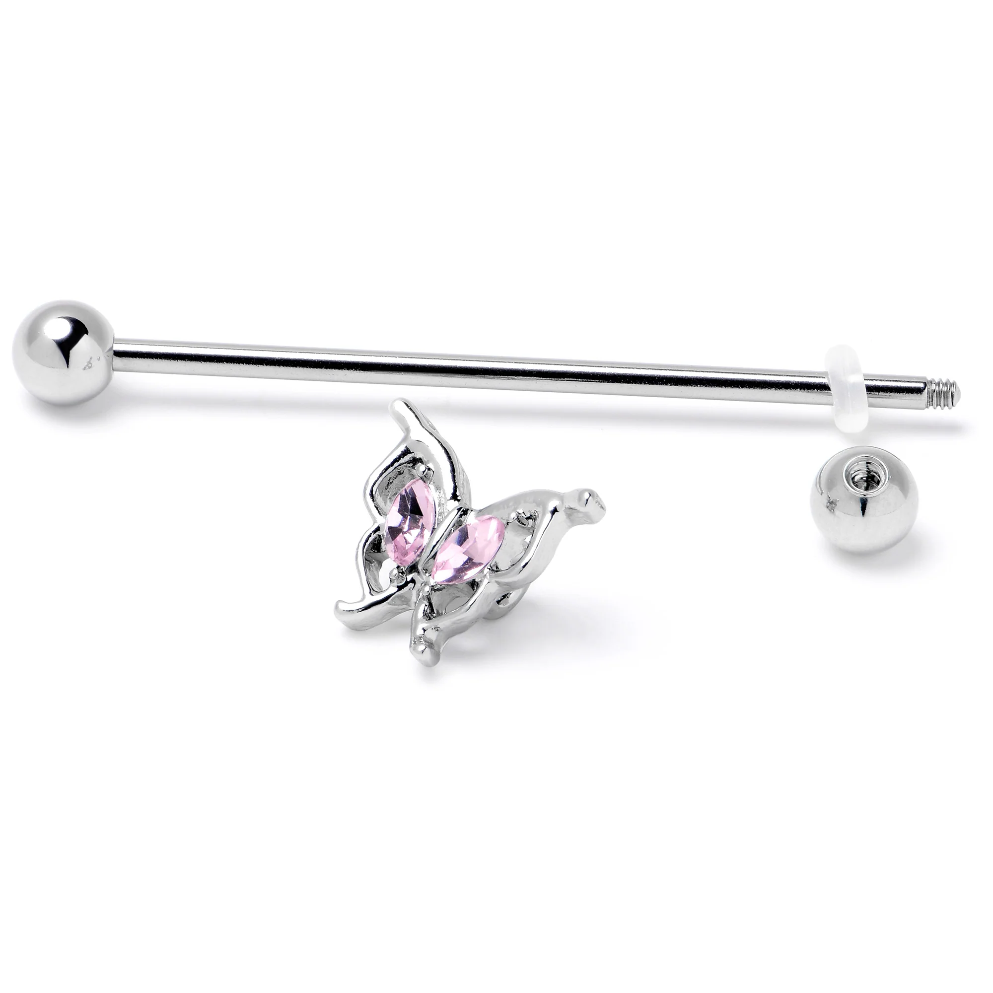 14G Pink Gem Fancy Fab Butterfly Industrial Barbell 38mm - Image 6