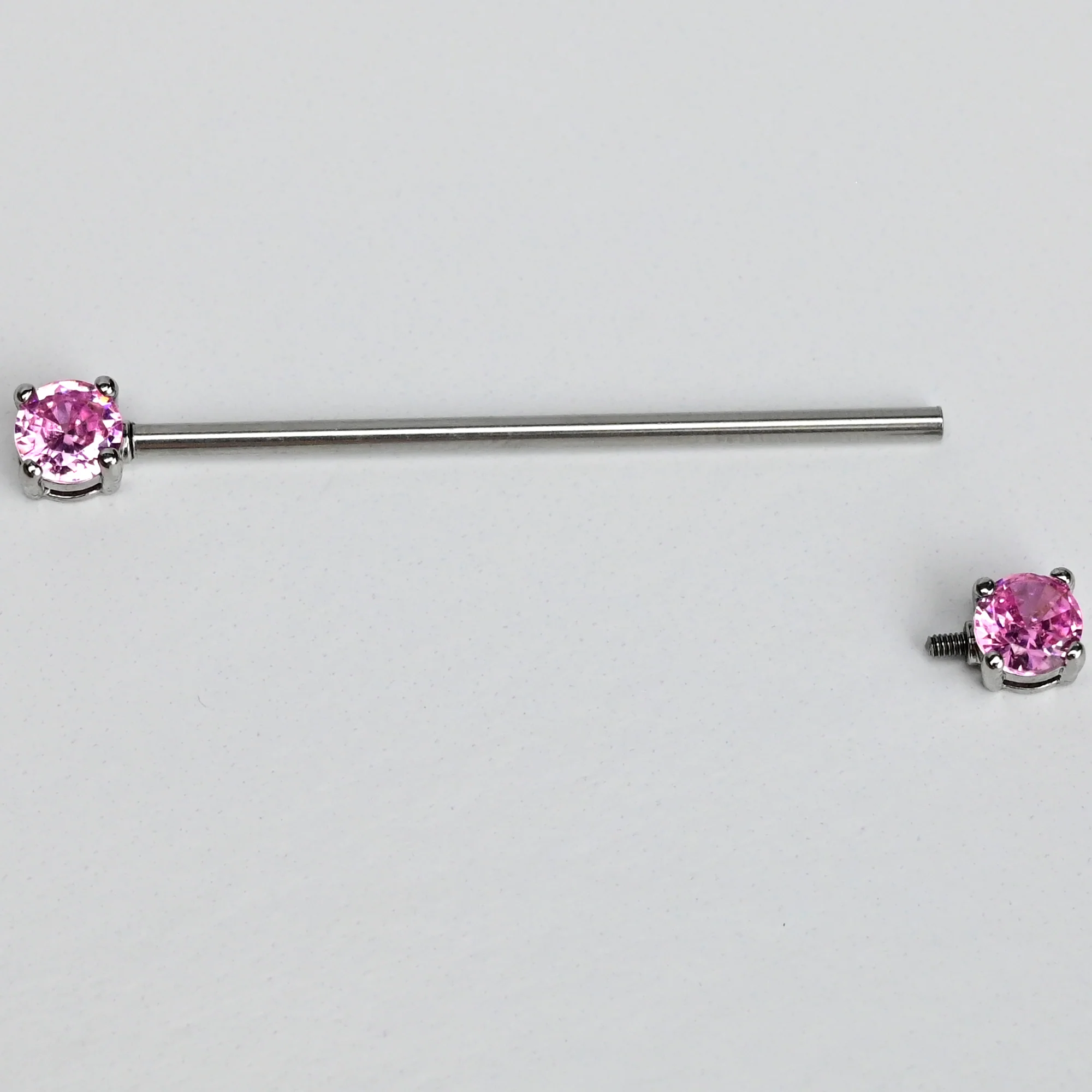 14G Pink Gem Forward Facing Internally Threaded Industrial Barbell 38mm - Image 3
