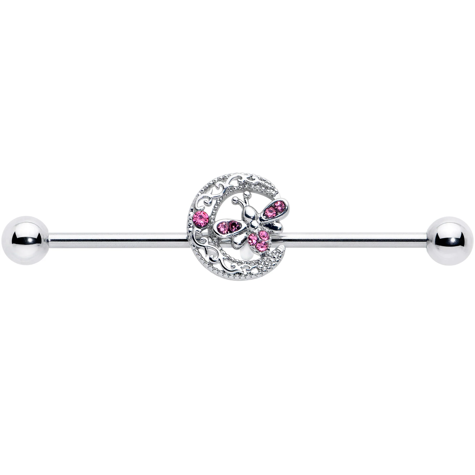 14G Pink Gem Lunar Dragonfly Industrial Barbell 38mm - Image 2