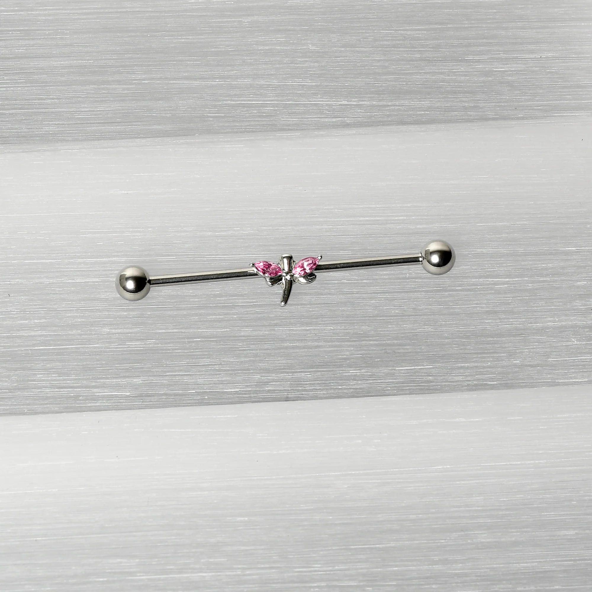 14G Pink Gem Simple Stylized Dragonfly Industrial Barbell 38mm - Image 5