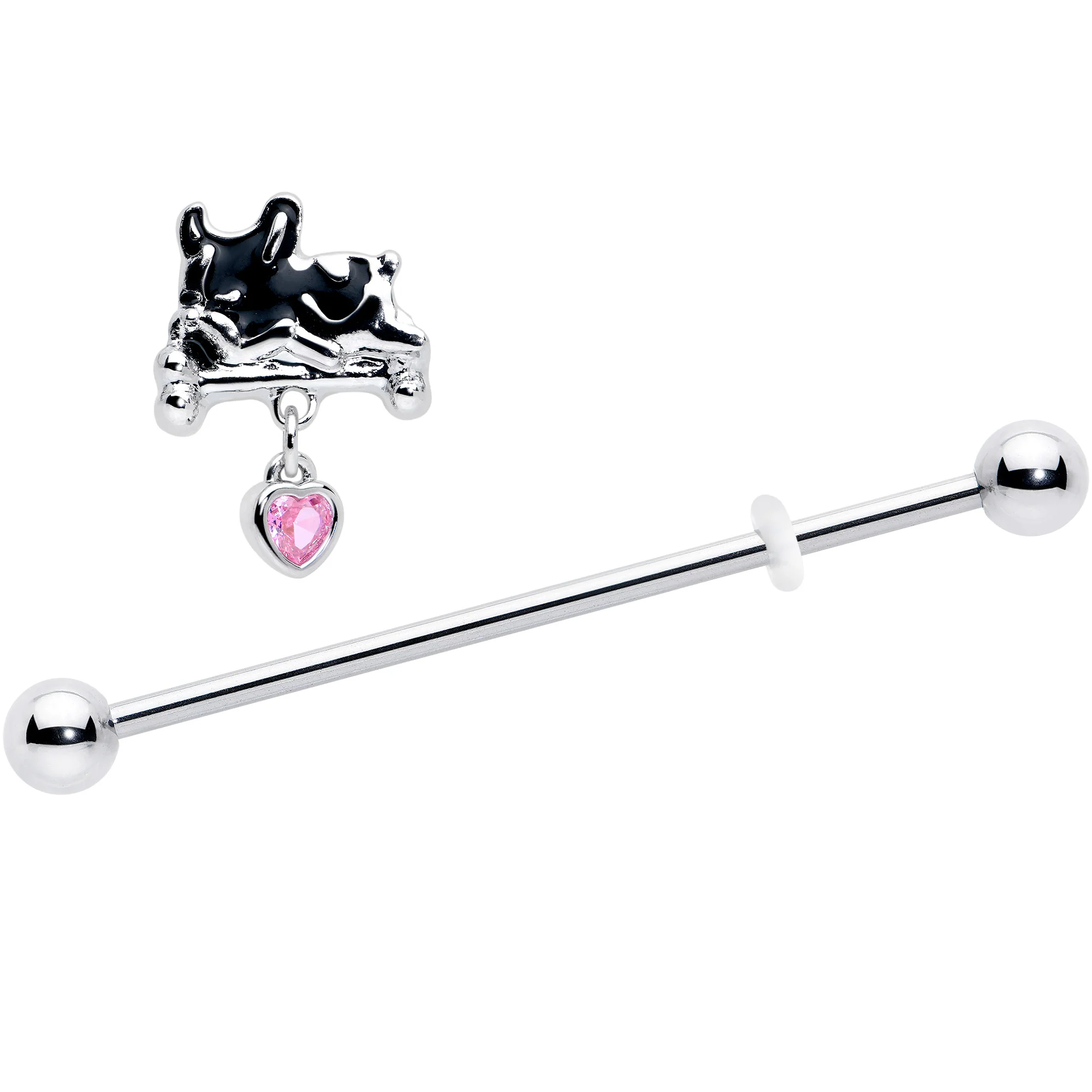 14G Pink Gem Sleepy French Bulldog Dangle Industrial Barbell 38mm - Image 2