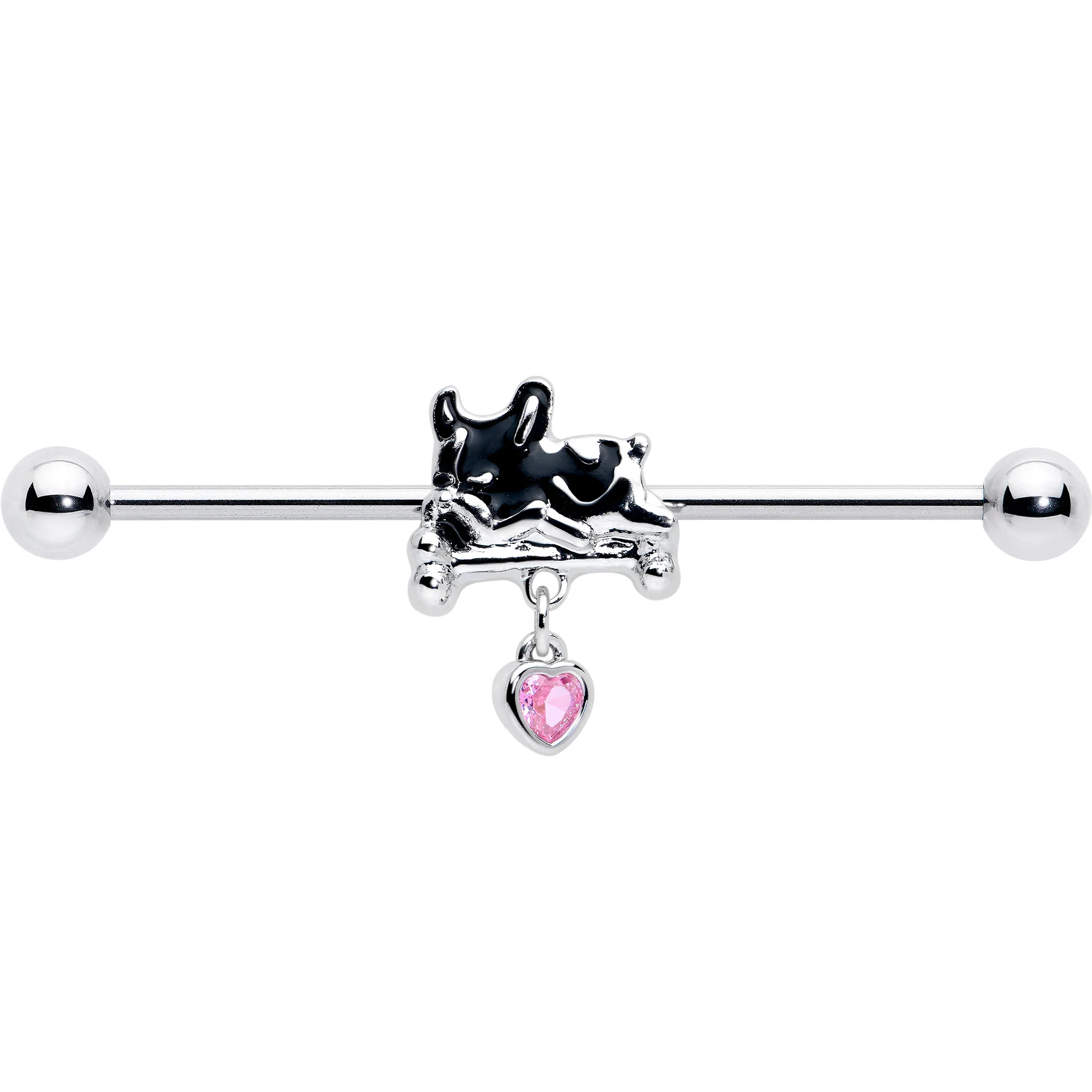 14G Pink Gem Sleepy French Bulldog Dangle Industrial Barbell 38mm - Image 3