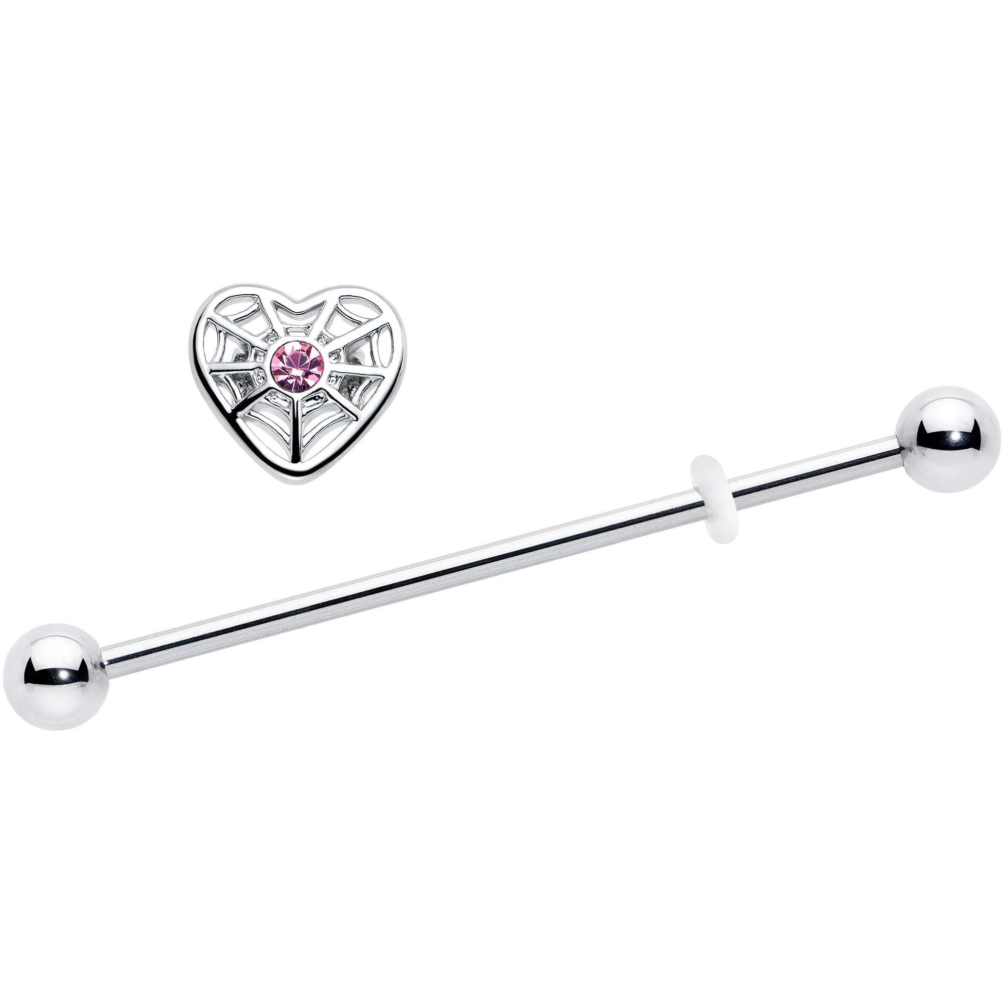 14G Pink Gem Spiderweb Heart Love Industrial Barbell 38mm - Image 2